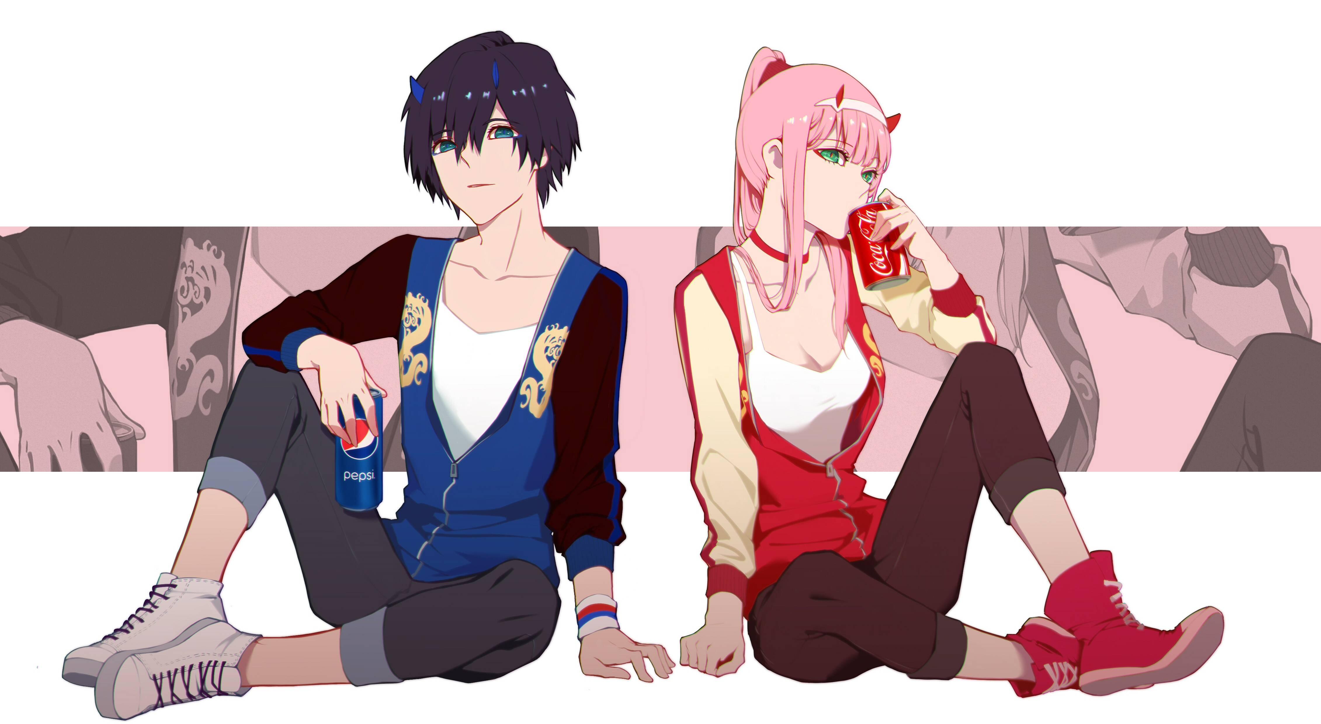 Anime Pepsi And Coca Cola Illustration, Darling In The FranXX