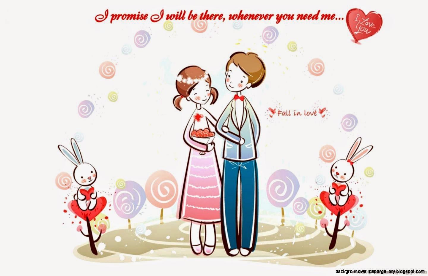 Cartoon Valentine Day Couple Lovers Wallpaper HD. Background
