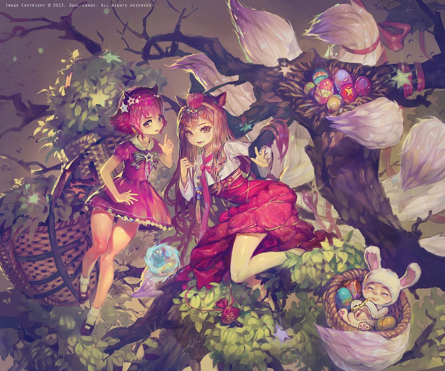 Anime Easter Bunny Girl In Basket. Spring Rainbow Flowers and Easter Eggs -  Bunny - Sticker | TeePublic