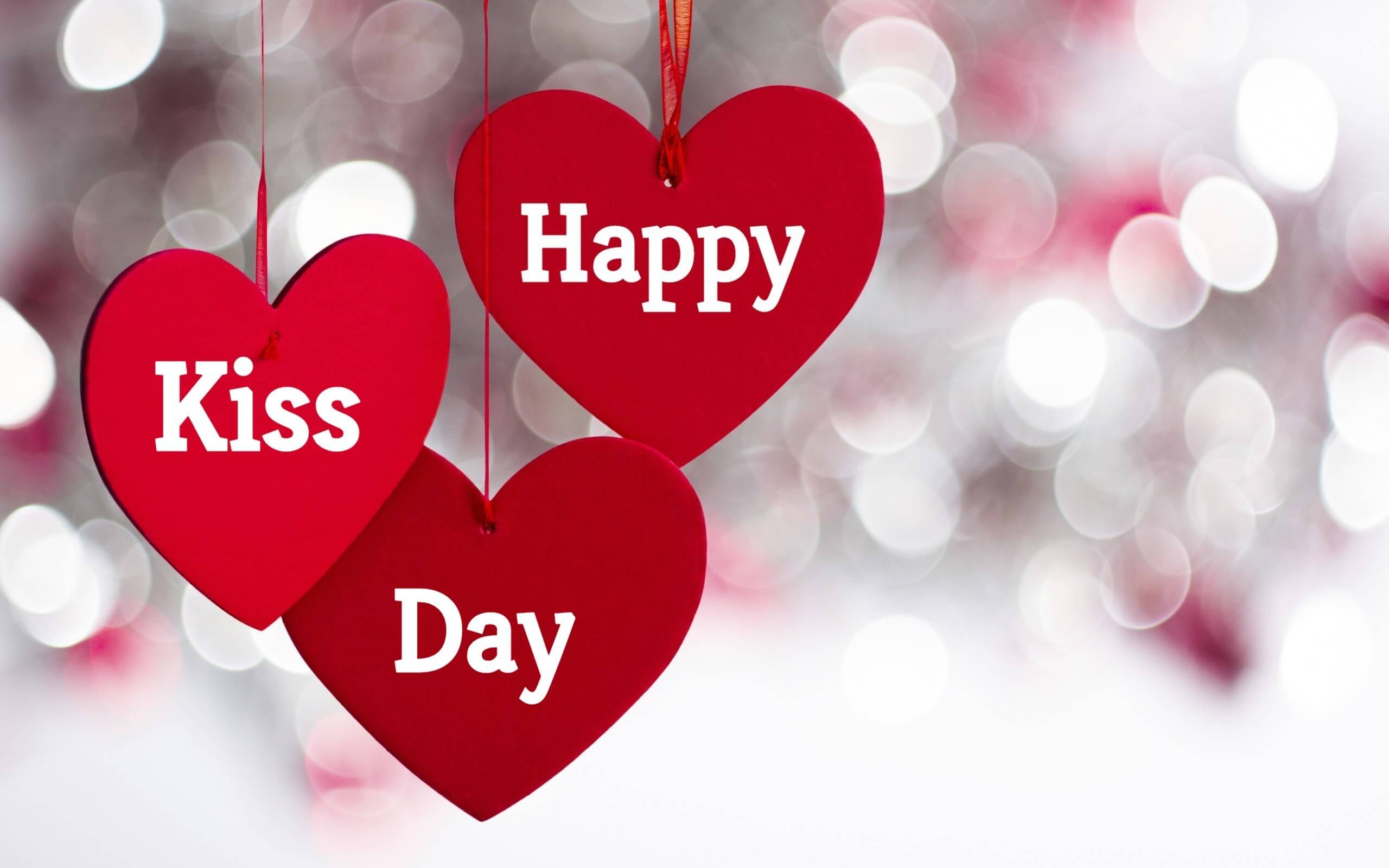 Happy Kiss Day Wishes Hanging Hearts Love Valentine February 12th