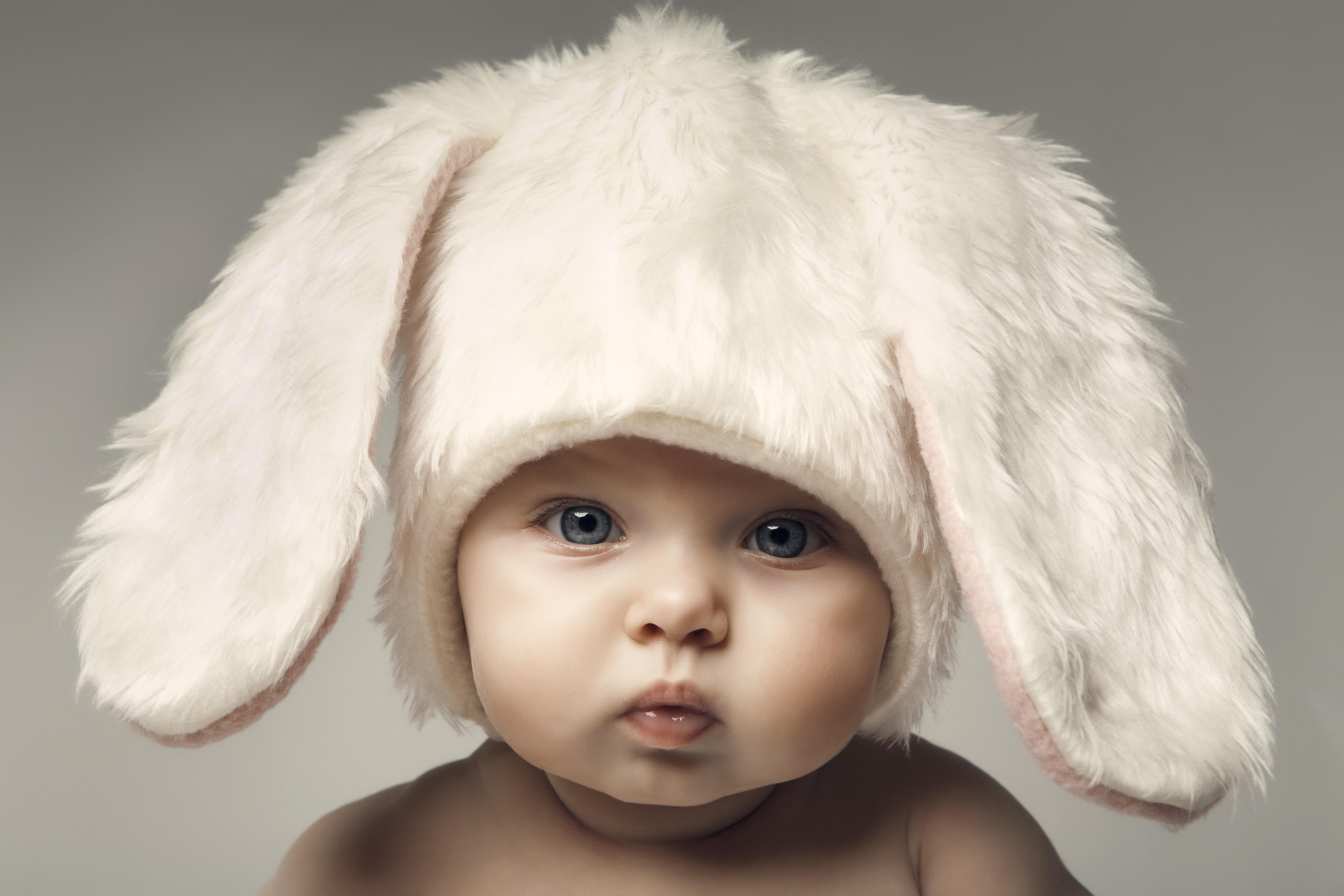 kid, big beautiful blue eyes, rabbit, children, hat