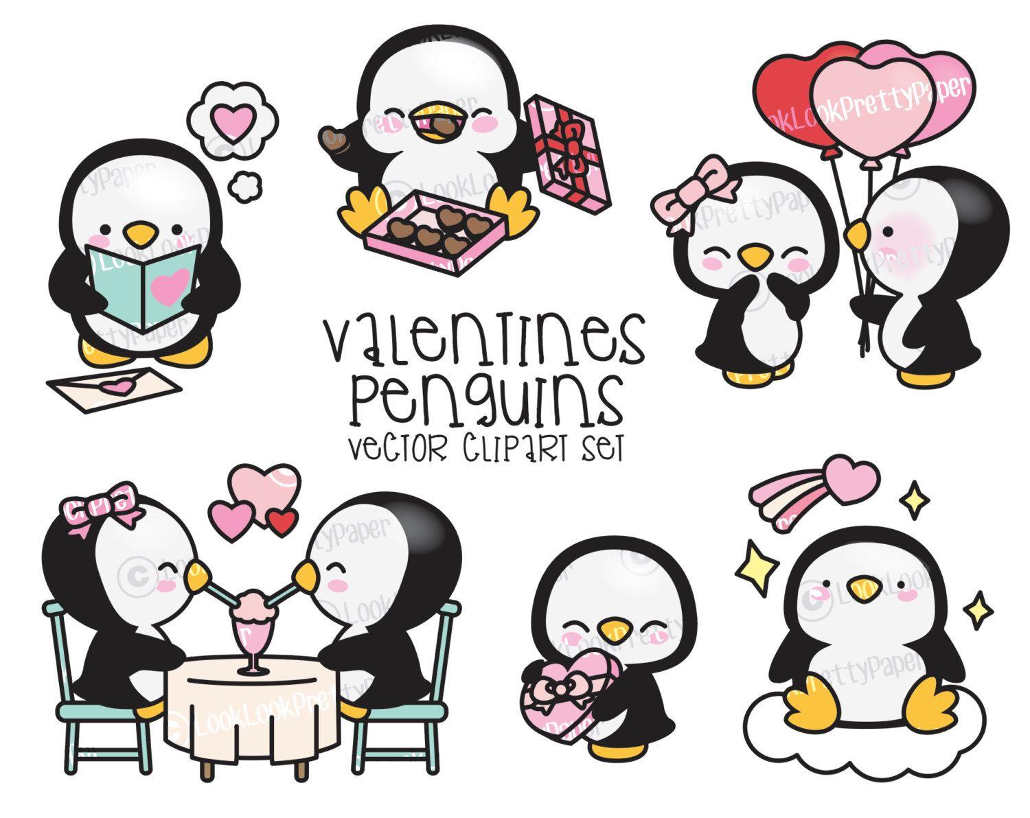 Premium Vector Clipart Valentines Penguins