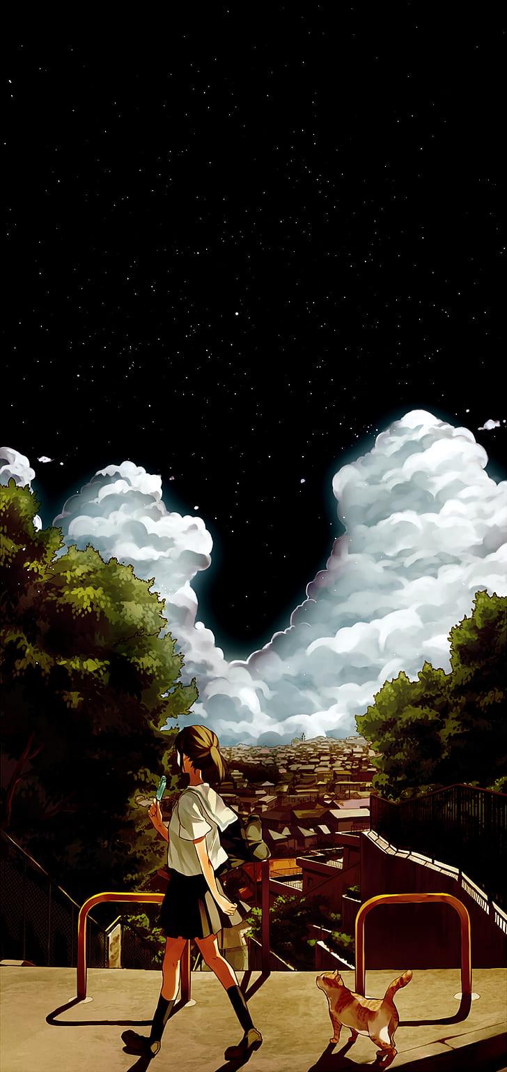 HD wallpaper: anime, amoled, dark, clouds