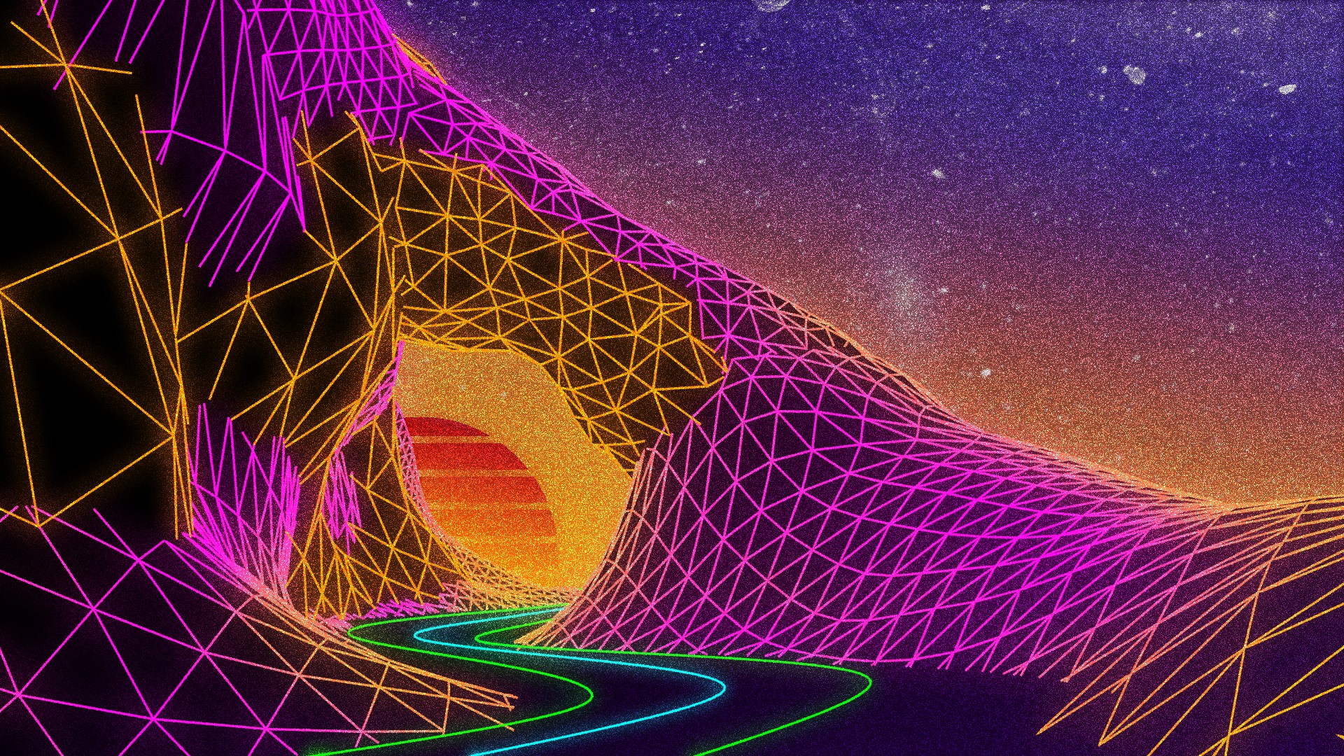 New Retro Wave, Sun, Wireframe, Road Wallpaper HD / Desktop and Mobile Background