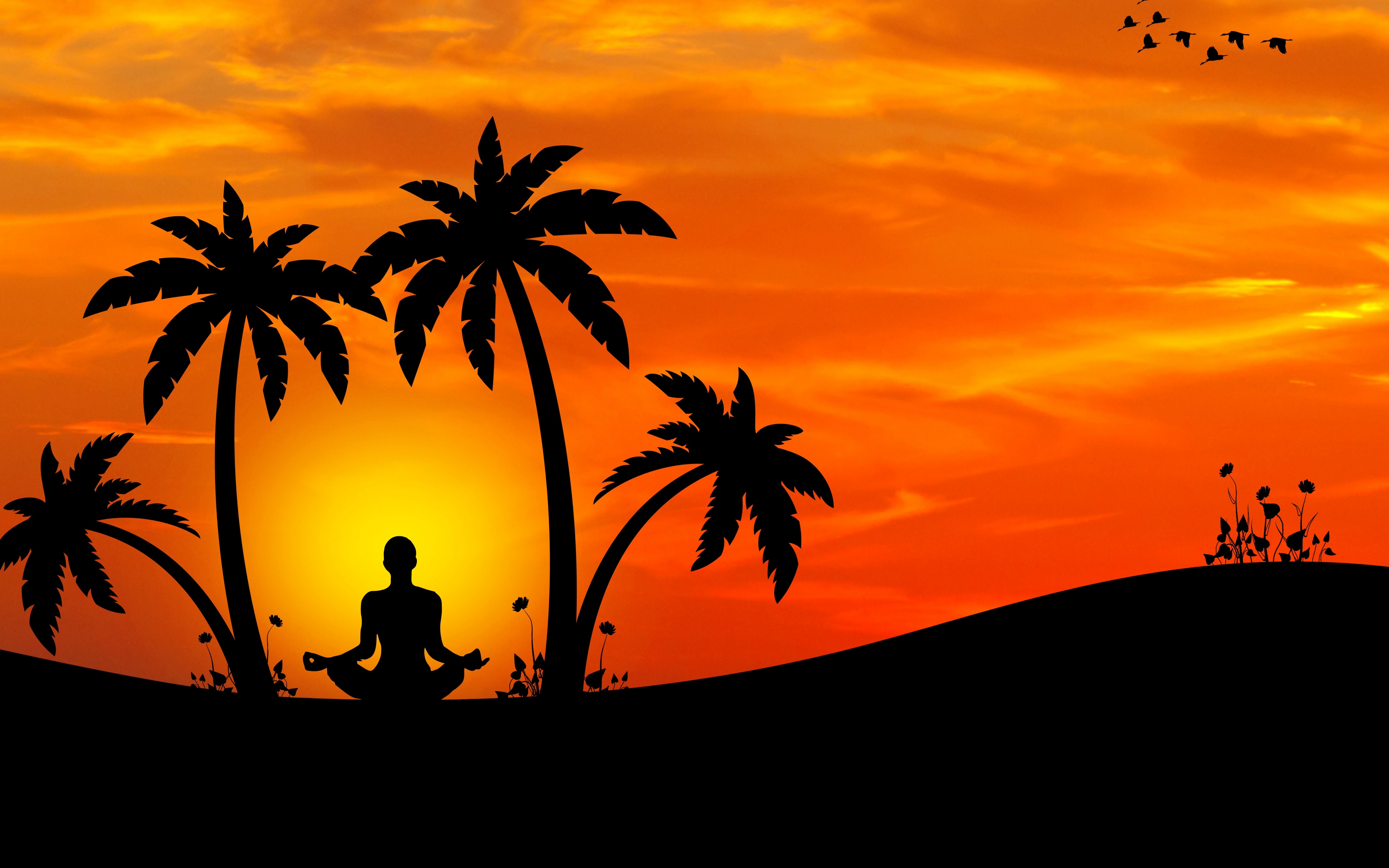 Download wallpaper 3840x2400 meditation, yoga, silhouette, palm