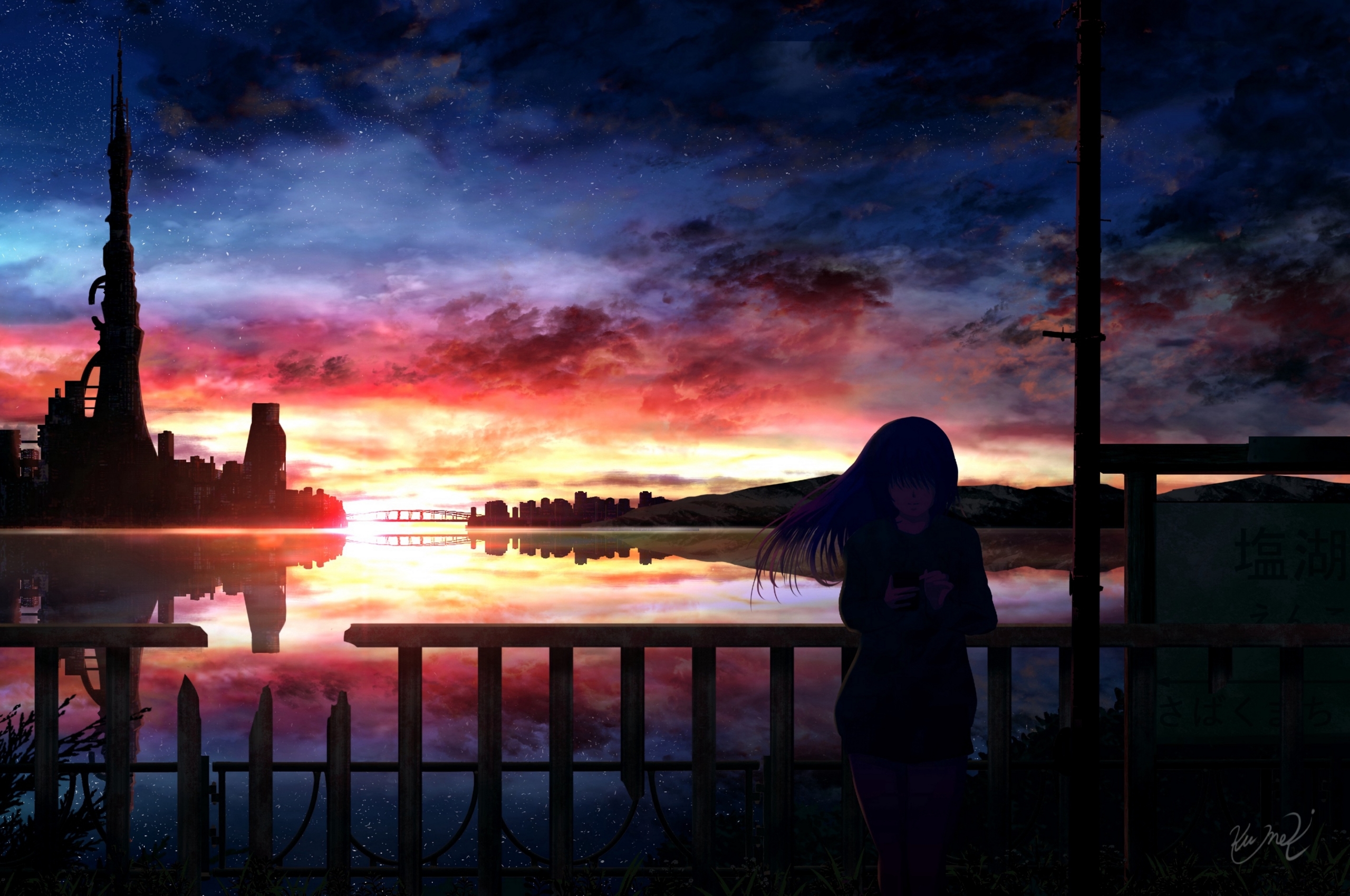 Anime Girl In Sunset Chromebook Pixel Wallpaper, HD