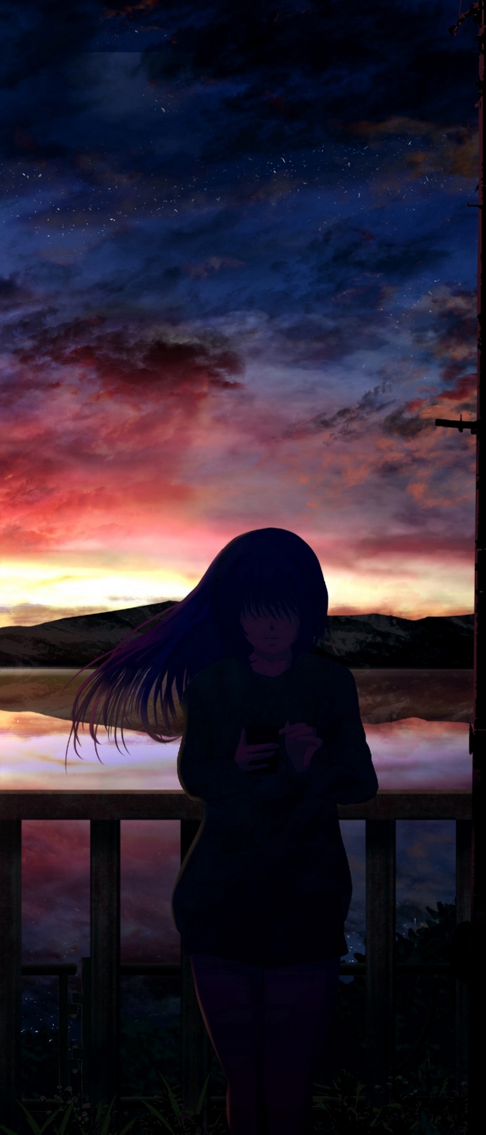 Anime Girl In Sunset 1644x3840 Resolution Wallpaper, HD