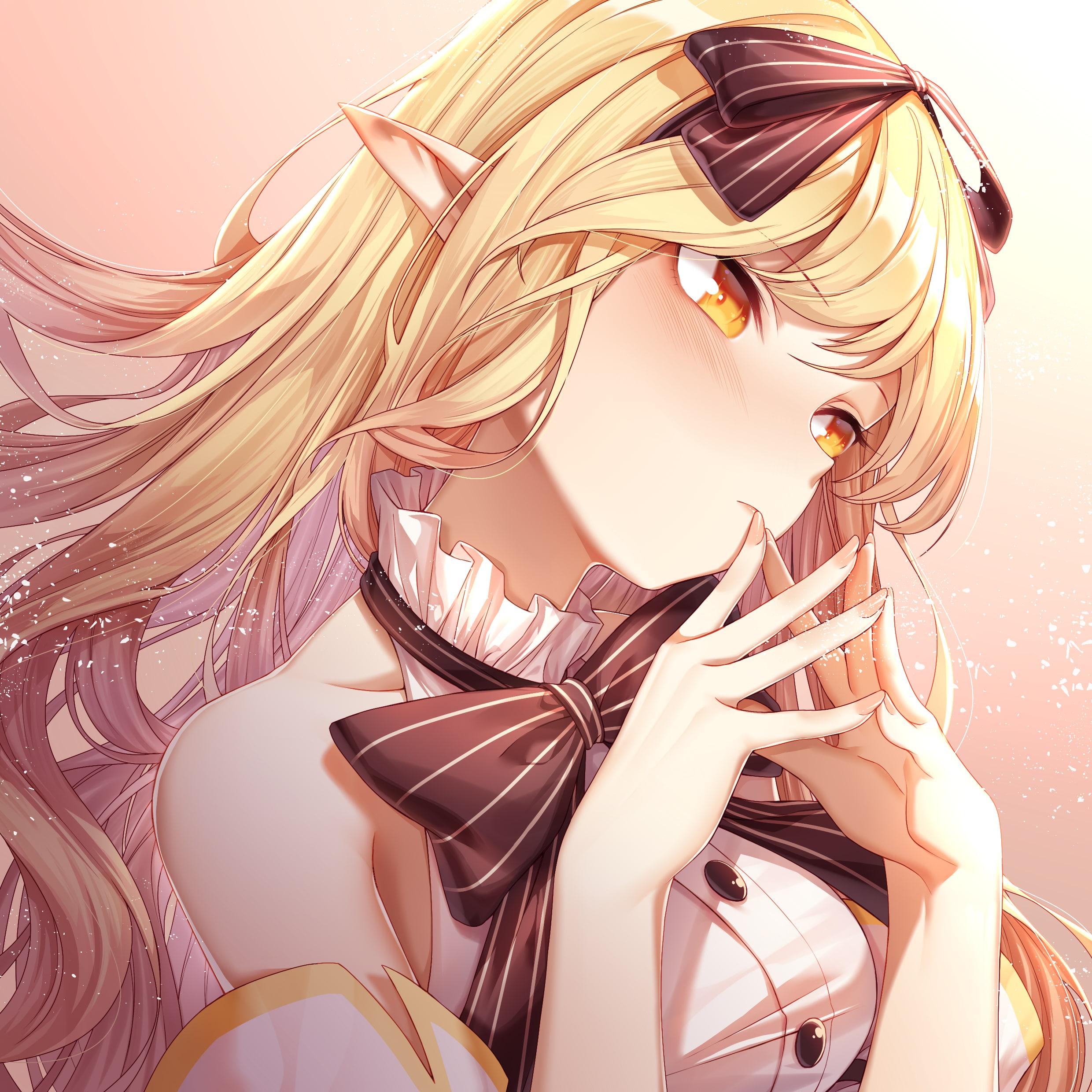 Anime girl, elf ears, blonde, cute, ribbons, Anime, HD wallpaper