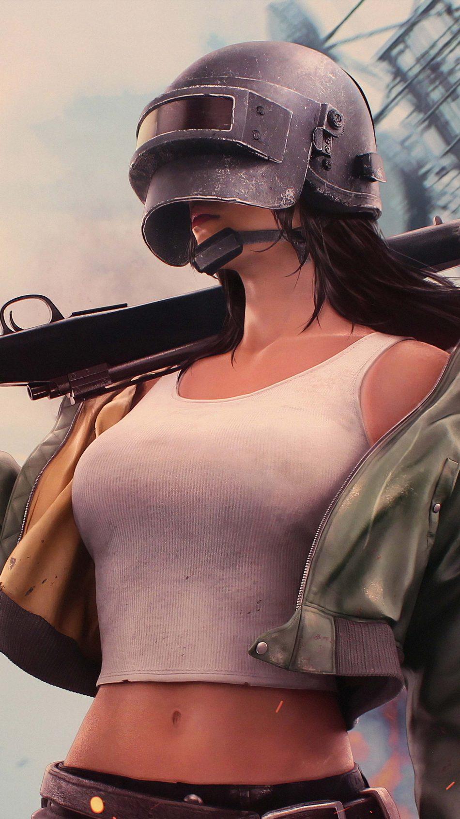 PUBG Girl Level 3 Helmet With Sniper Free 4K Ultra HD Mobile Wallpaper