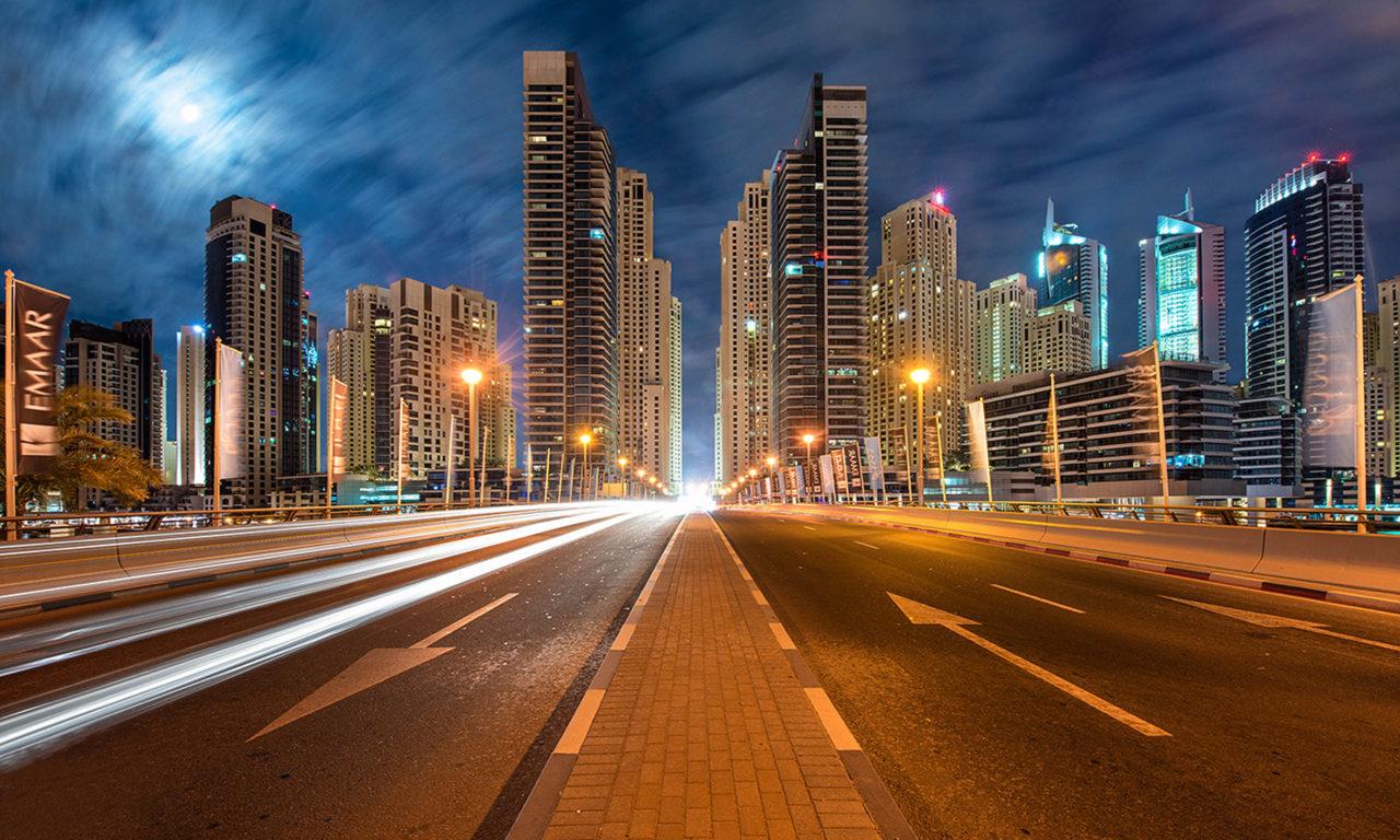 Dubai United Arab Emirates Cityscape With Illuminated Skyscrapers Highway In The Night Hours Ultra HD Wallpaper For Desktop Mobile Phones And Lapx2400, Wallpaper13.com