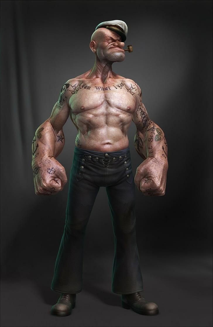 HD wallpaper: artwork popeye, muscular build, shirtless, strength