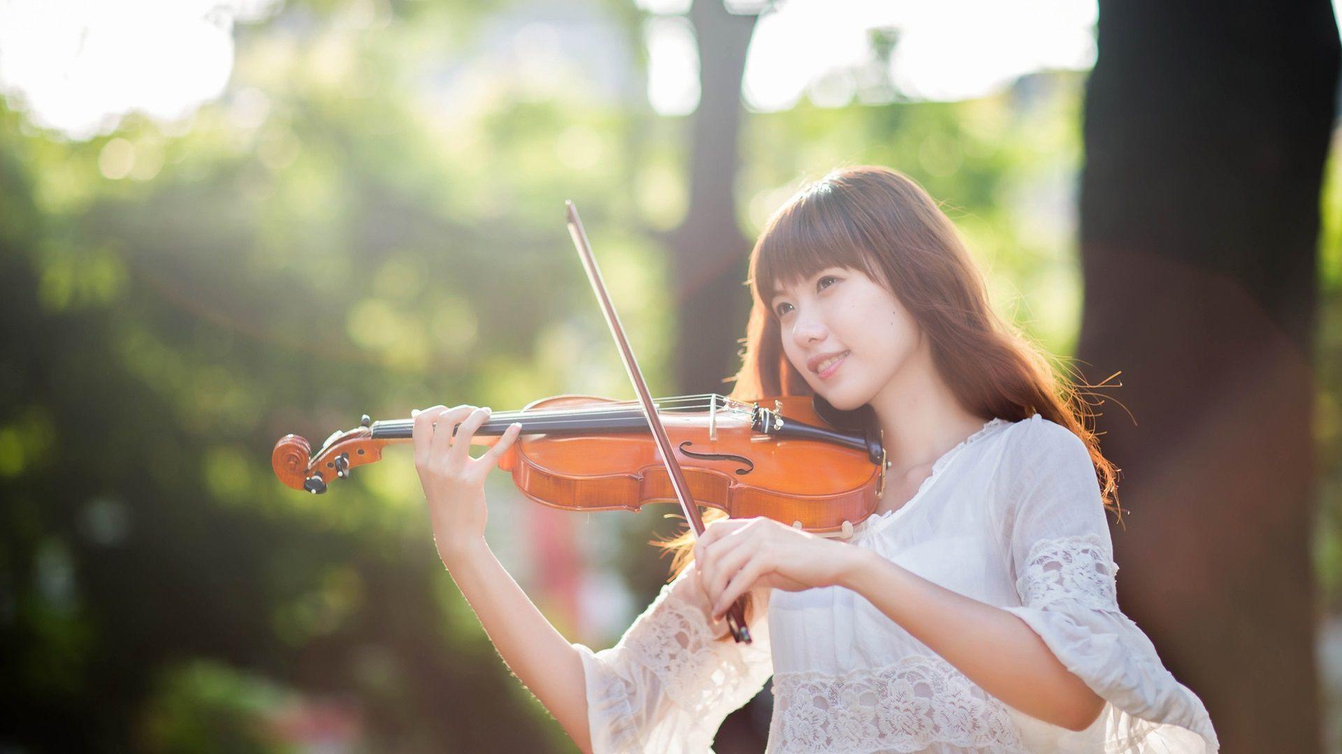 Girl playing the violin HD desktop wallpaper, Widescreen, High