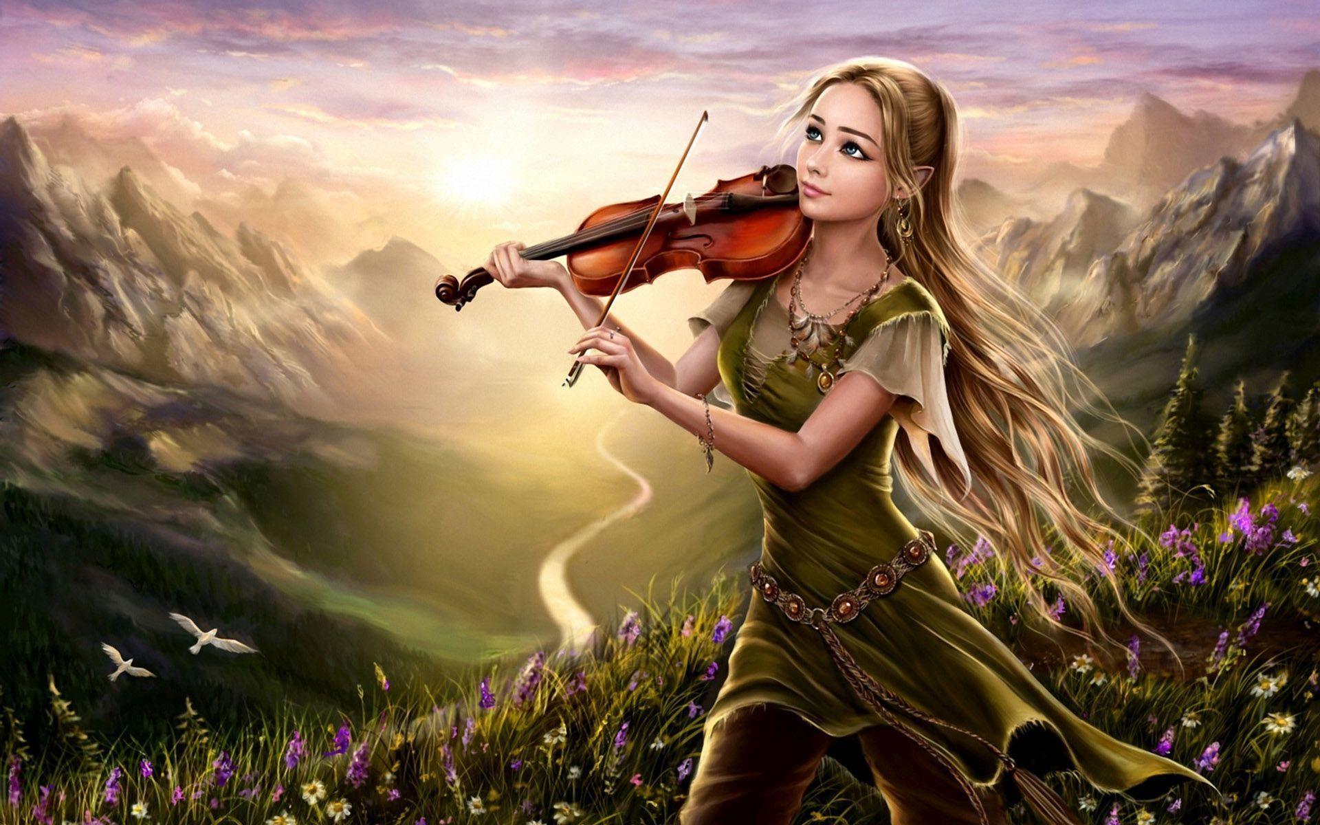 Download 1920x1200 Girl playing the violin on the field wallpaper