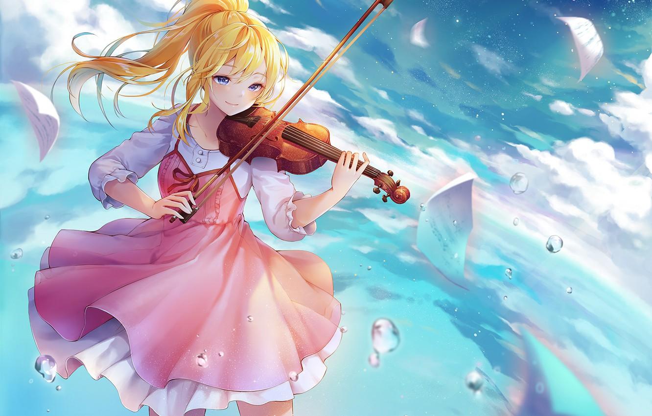 Wallpaper look, girl, violin, anime, Shigatsu wa Kimi no Uso