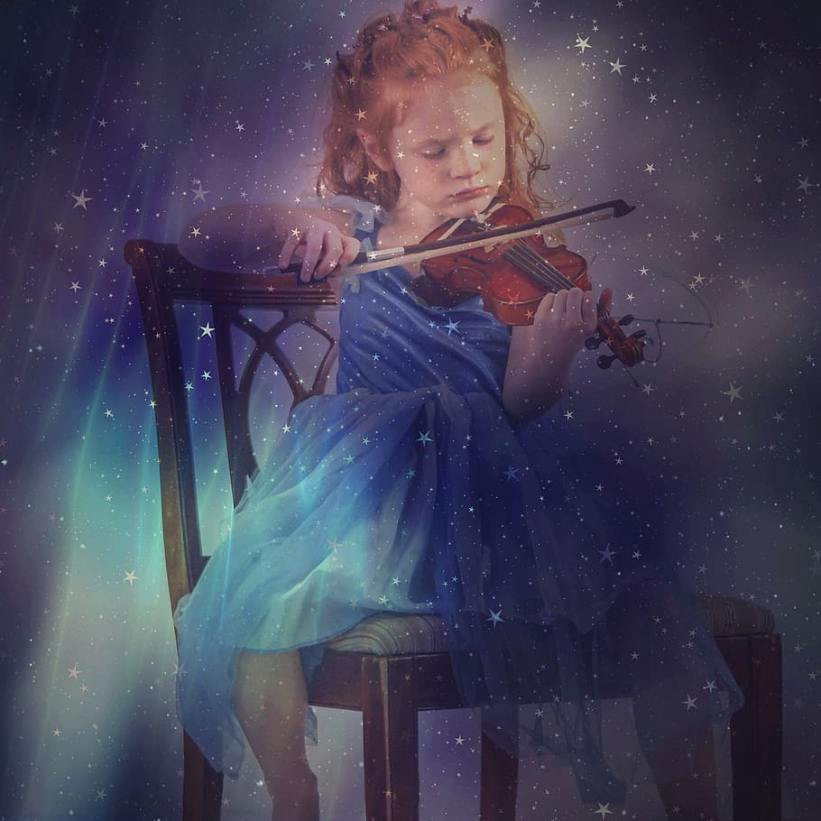 HD wallpaper: girl playing violin sitting on chair, child, music
