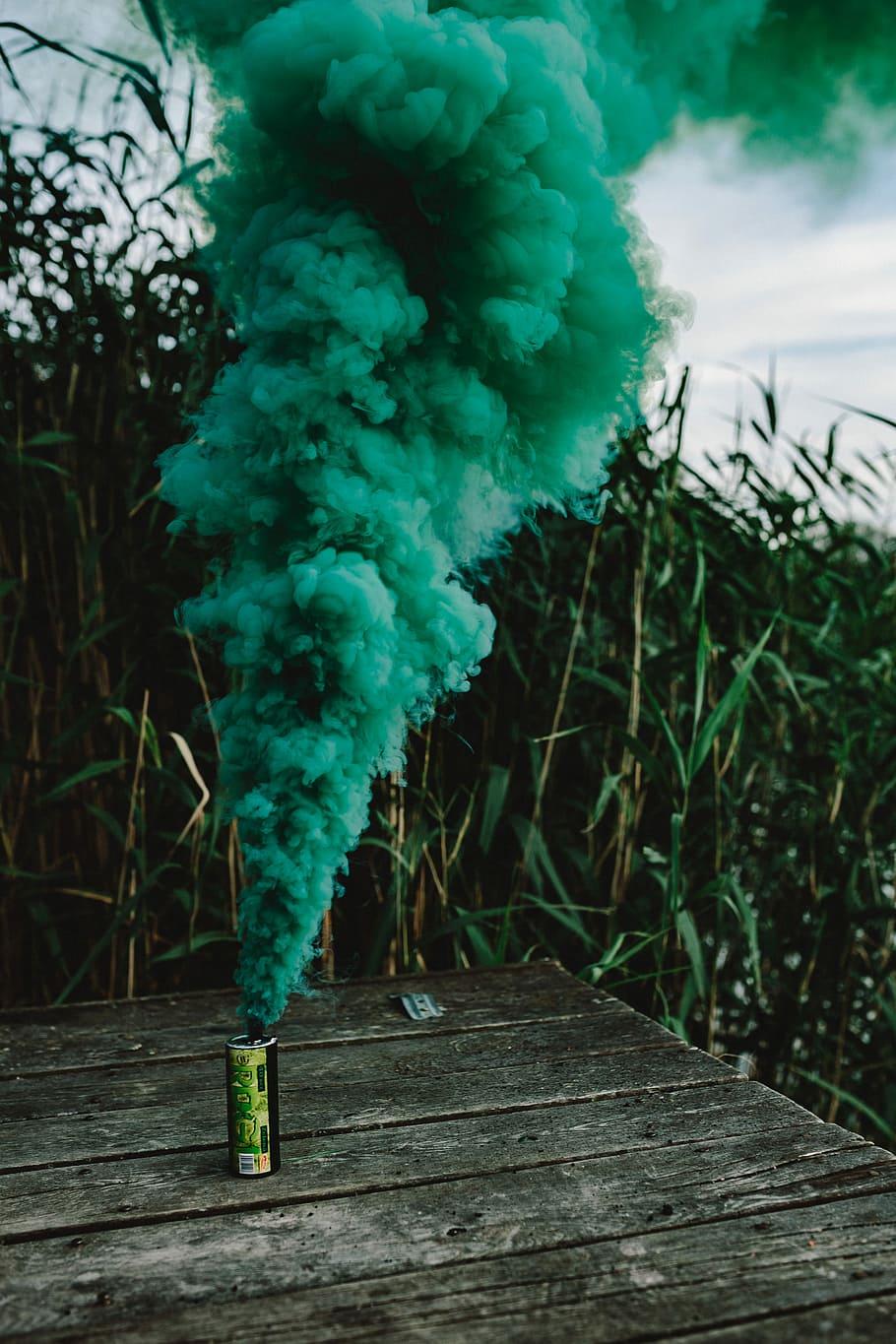 HD wallpaper: Green smoke bomb, abstract, background, outdoor