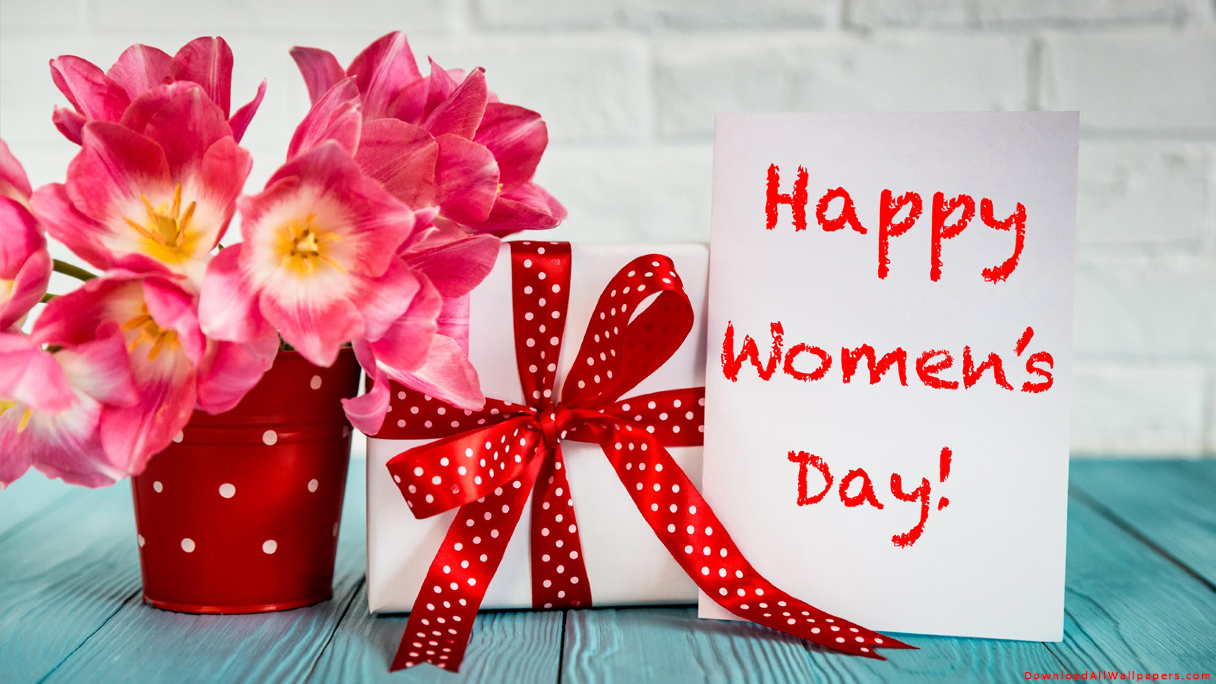 Happy Women's Day Wish With Flower And Gift, Happy Women's Day