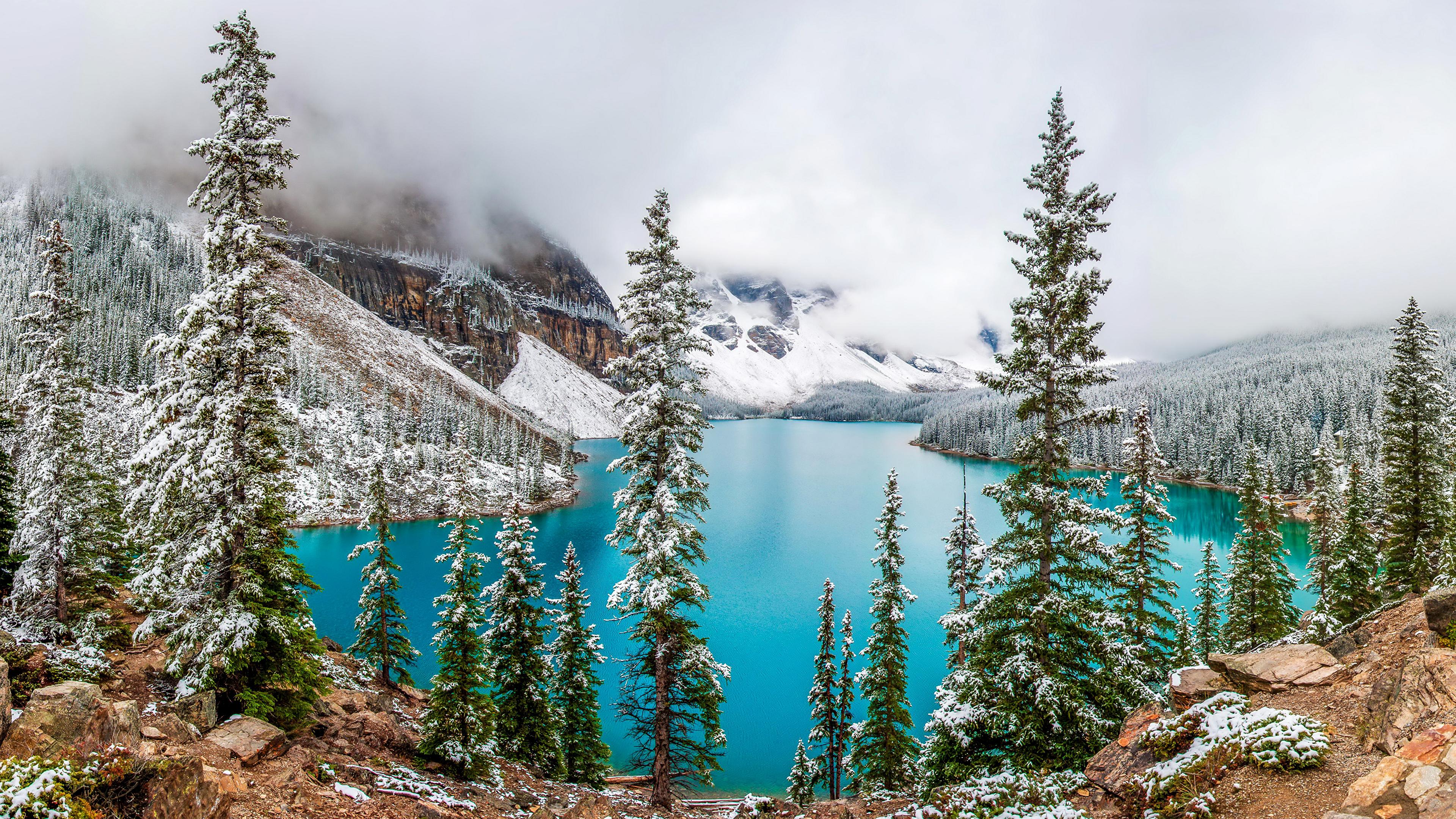 Desktop Wallpaper Banff Canada Moraine Lake Nature Spruce 3840x2160