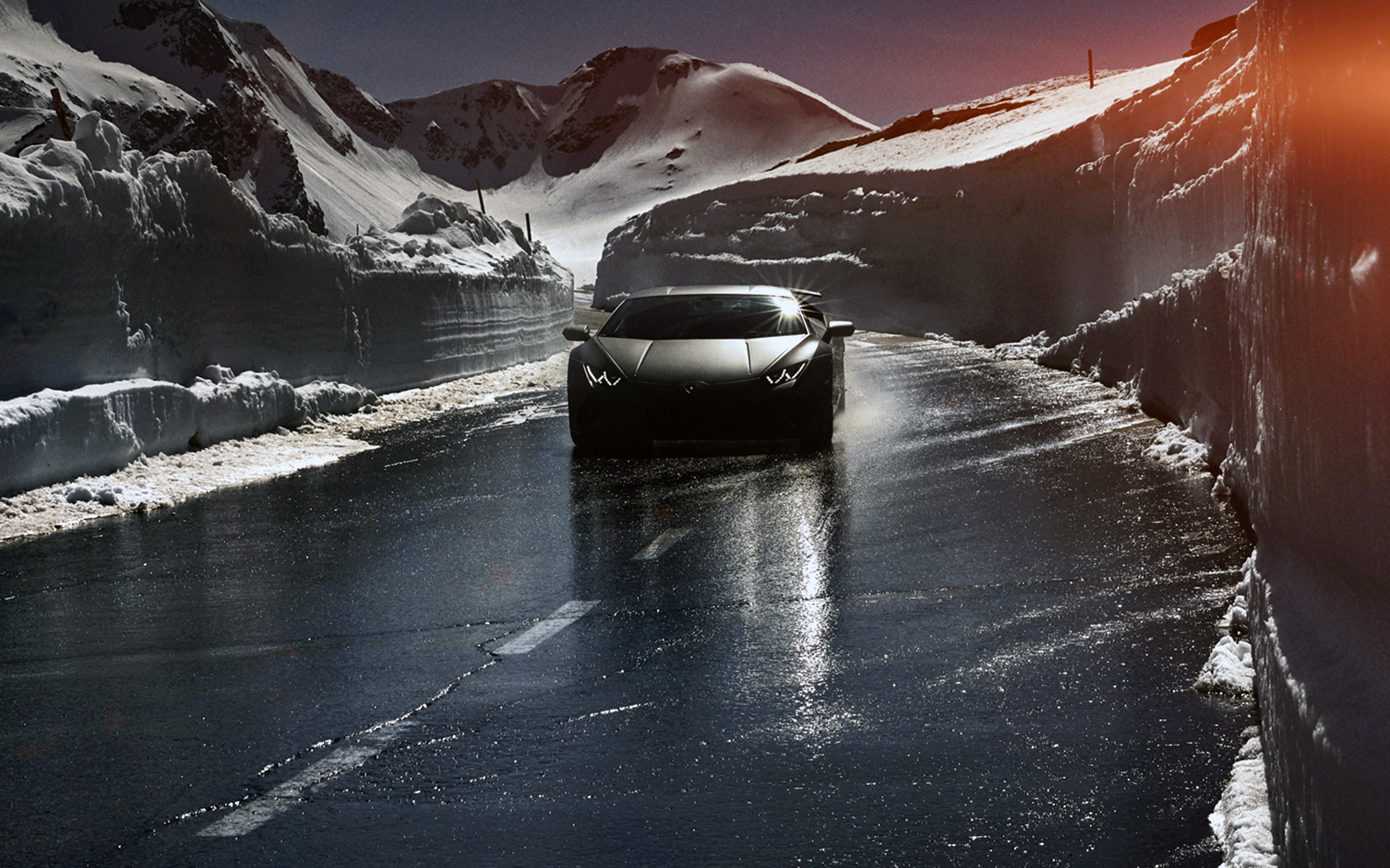 Car Lamborghini Car Dark Road Drive Art Winter 4k HD