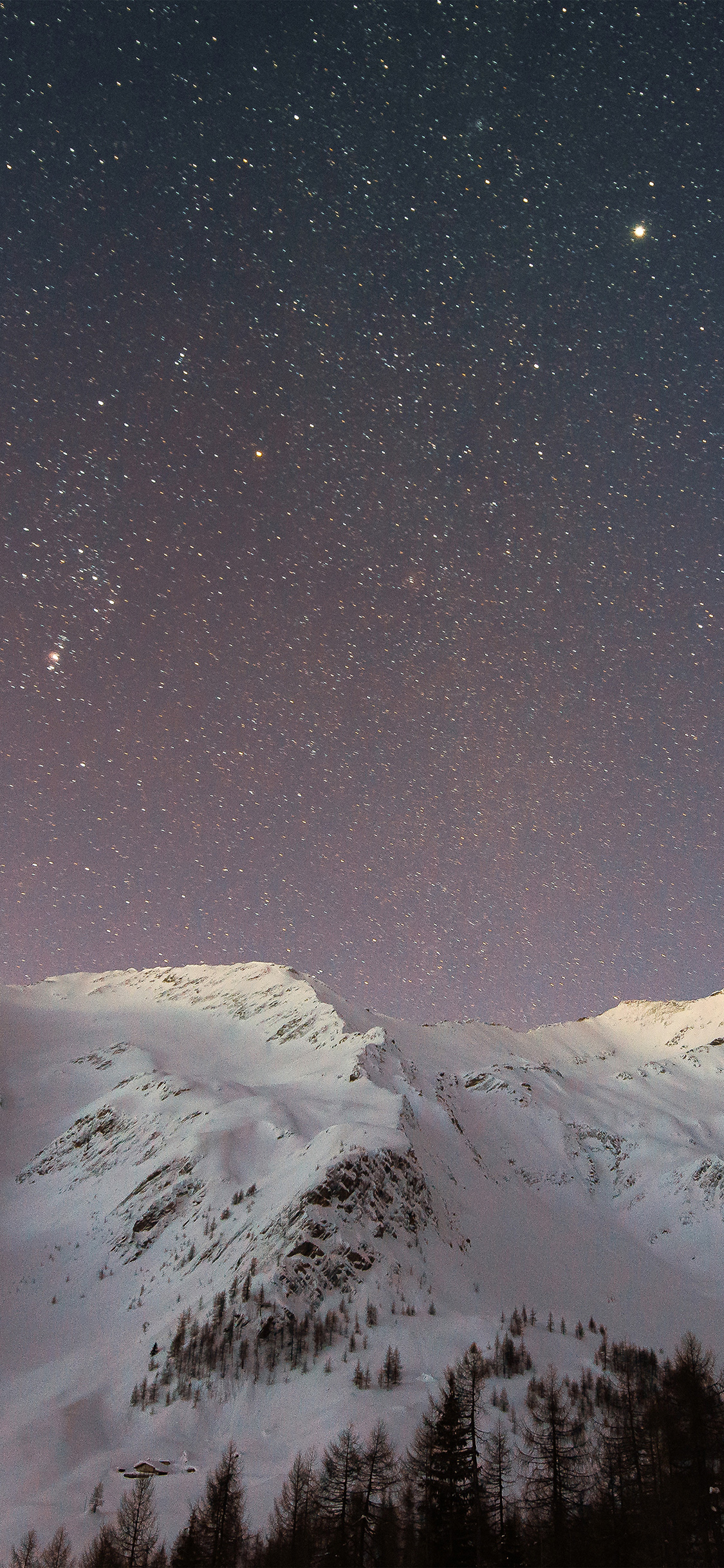 Nt35 Mountain White Winter Nature Night Wallpaper iPhone