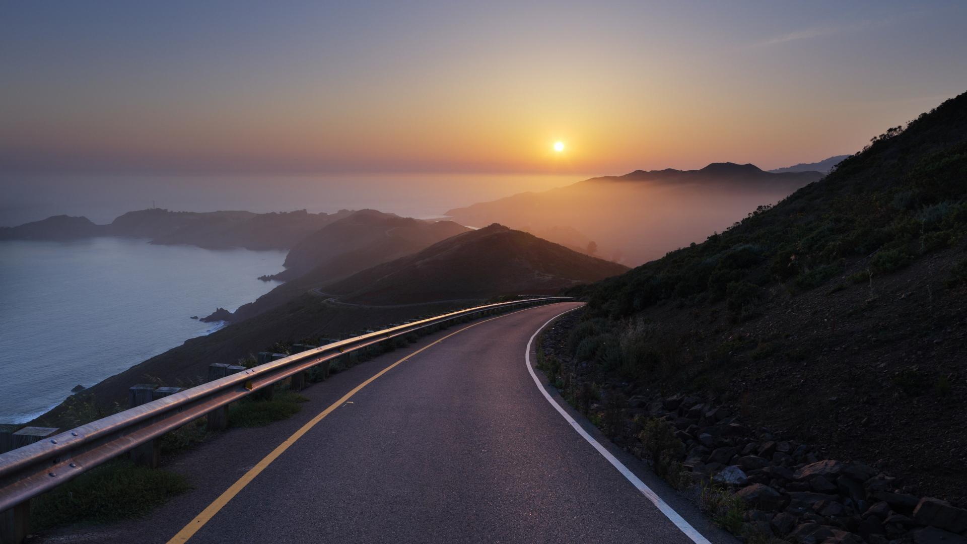 Road towards the golden sunset wallpaper wallpaper
