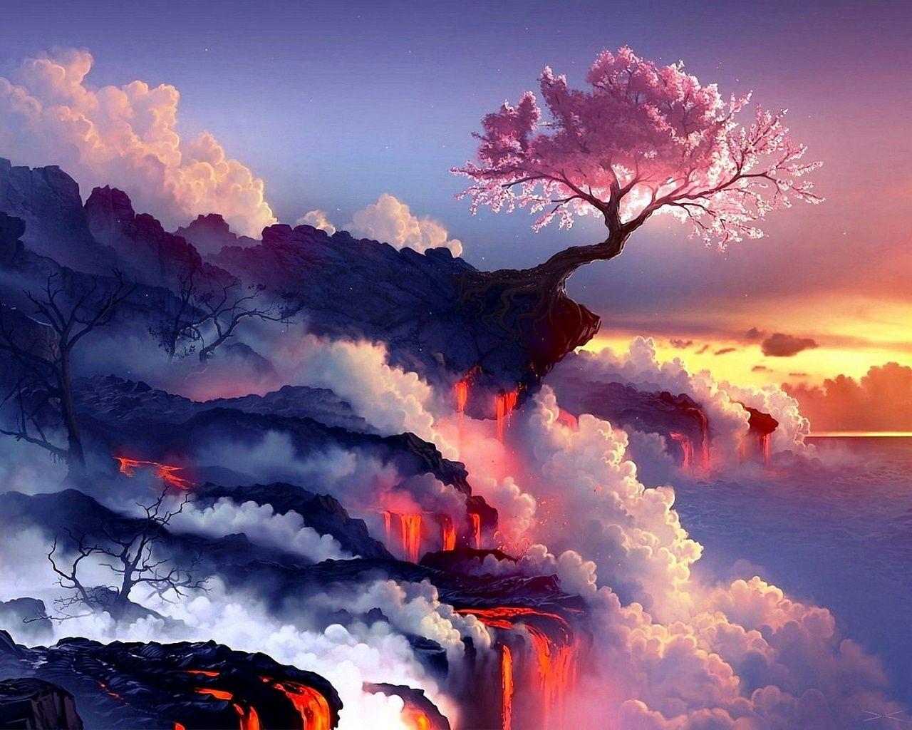 Cherry Tree Volcano Wallpaper in 1280x1024. Landscape wallpaper