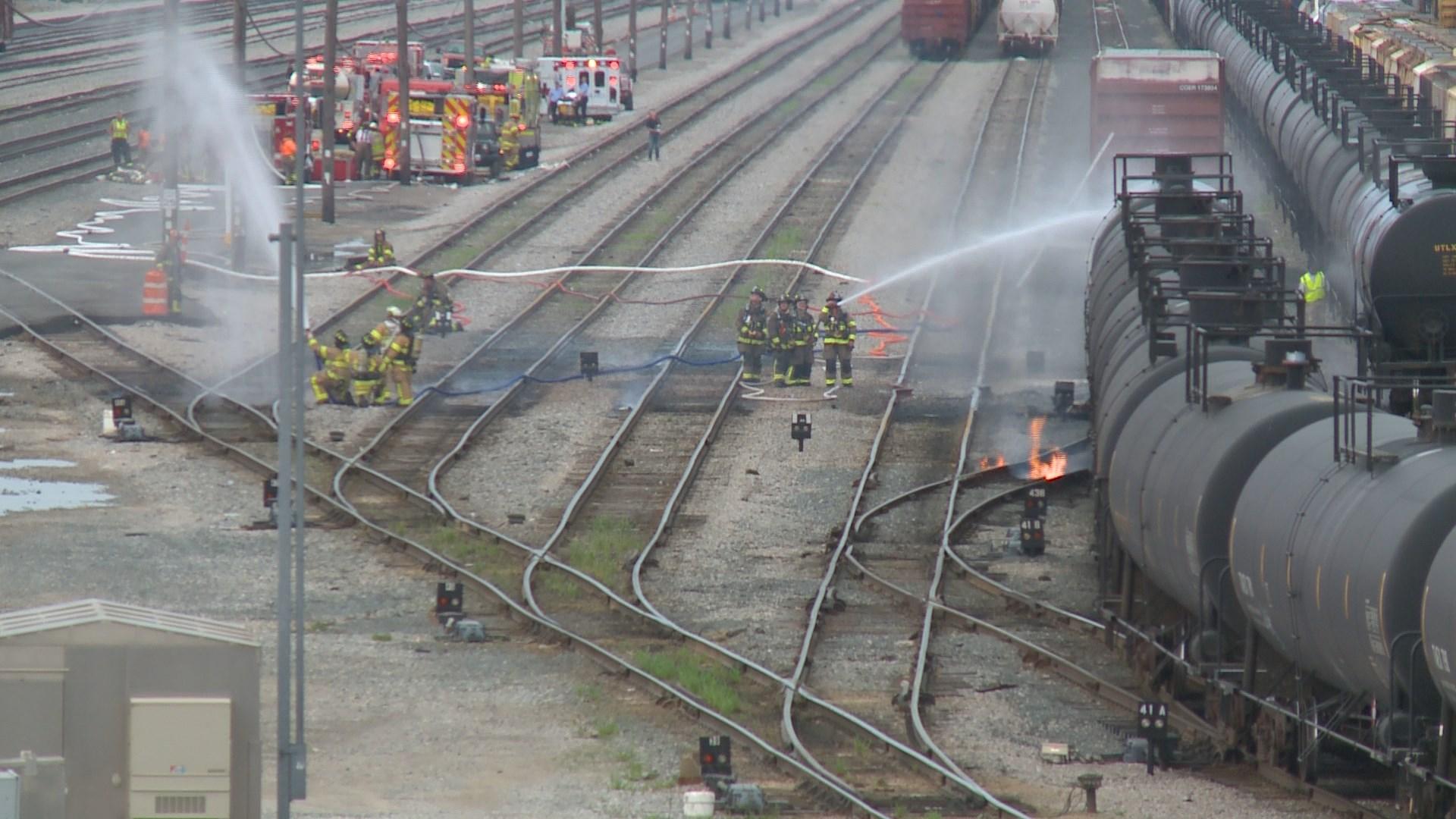 Train cars catch fire at rail yard near Bellevue