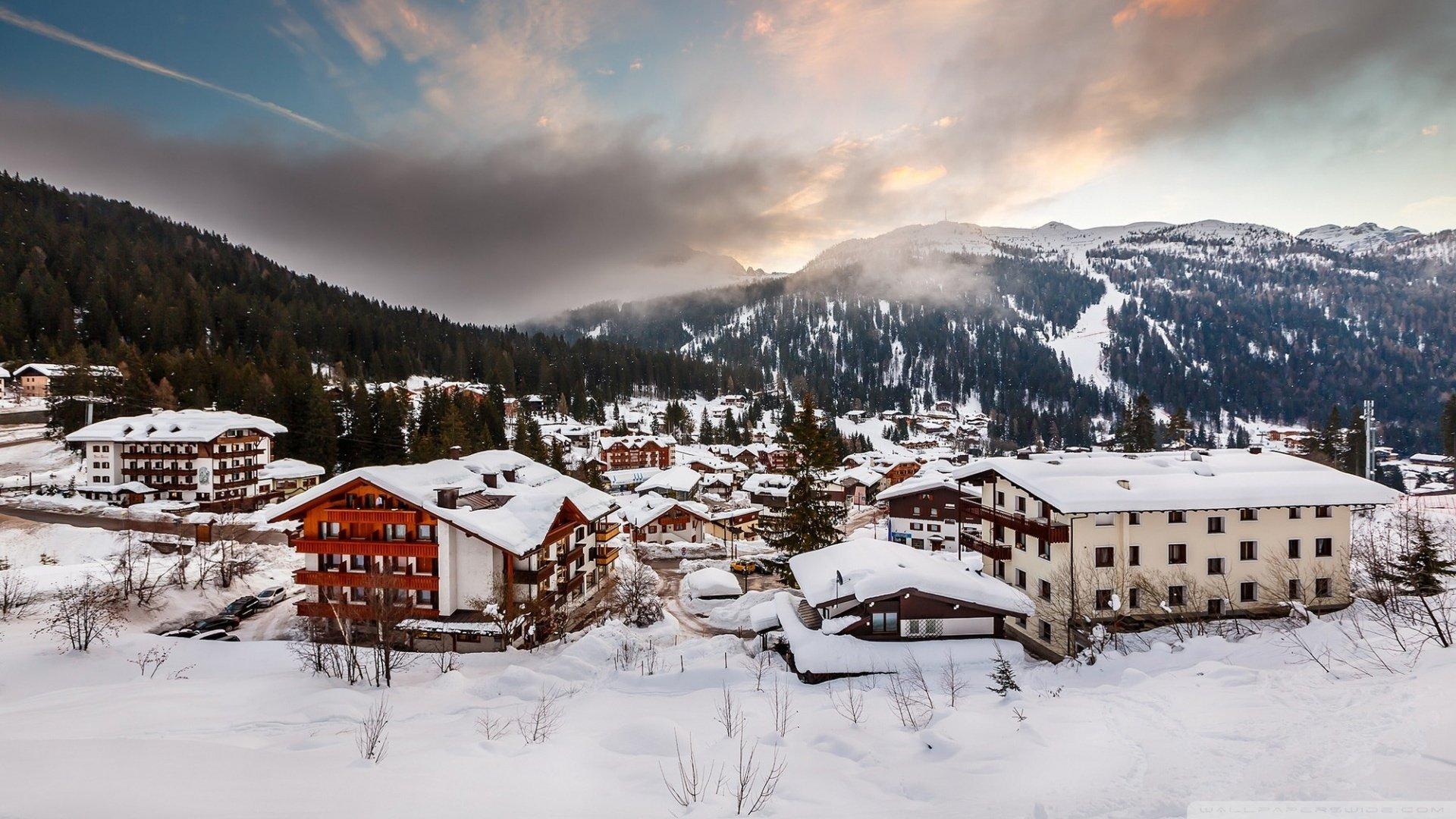 Winter Village in the Italian Alps HD Wallpaper. Background Image