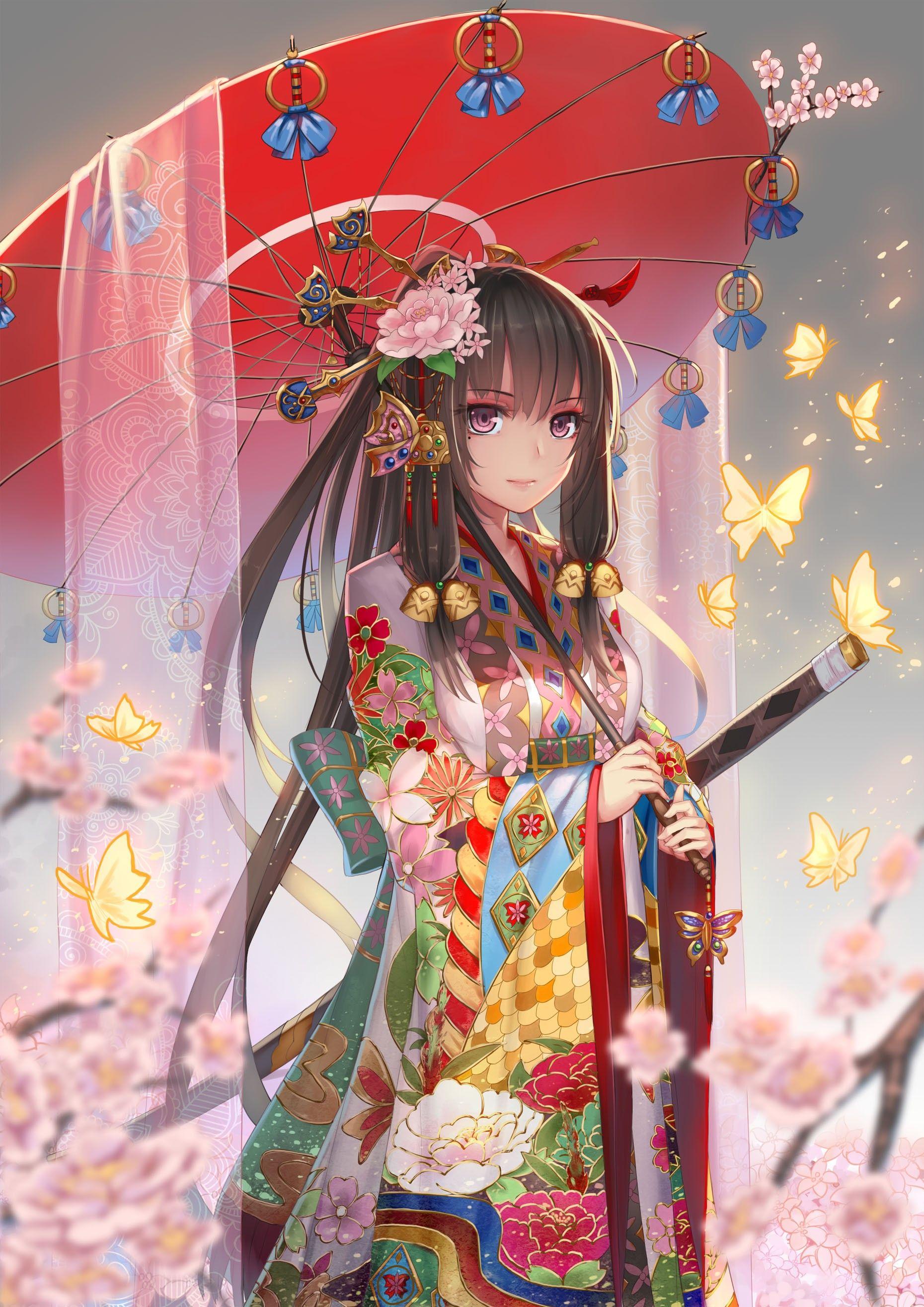 Anime Girl Kimono And Weapon Wallpapers - Wallpaper Cave