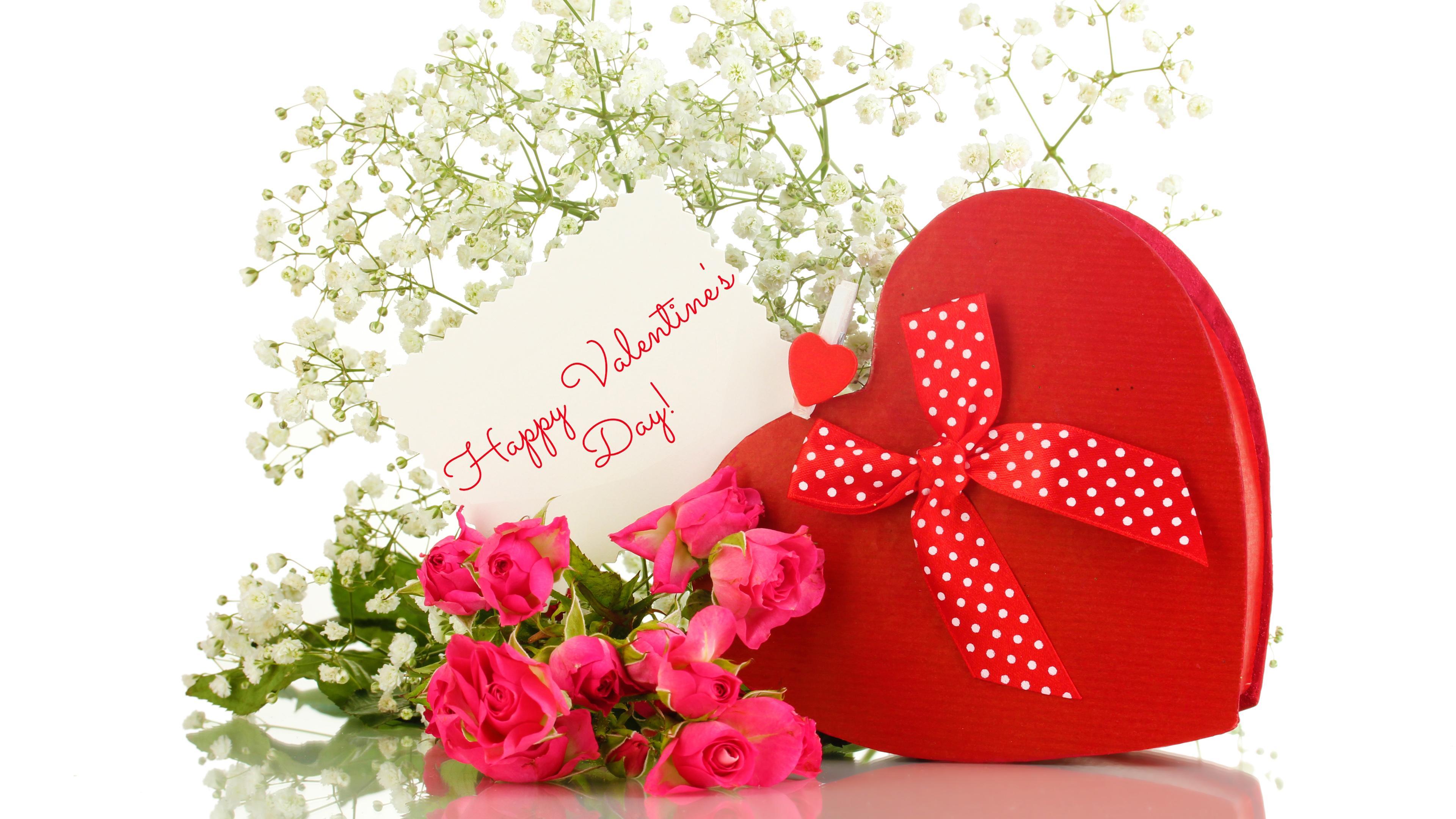 Happy Valentine's Day Giftbox and Flowers 4k Wallpaper