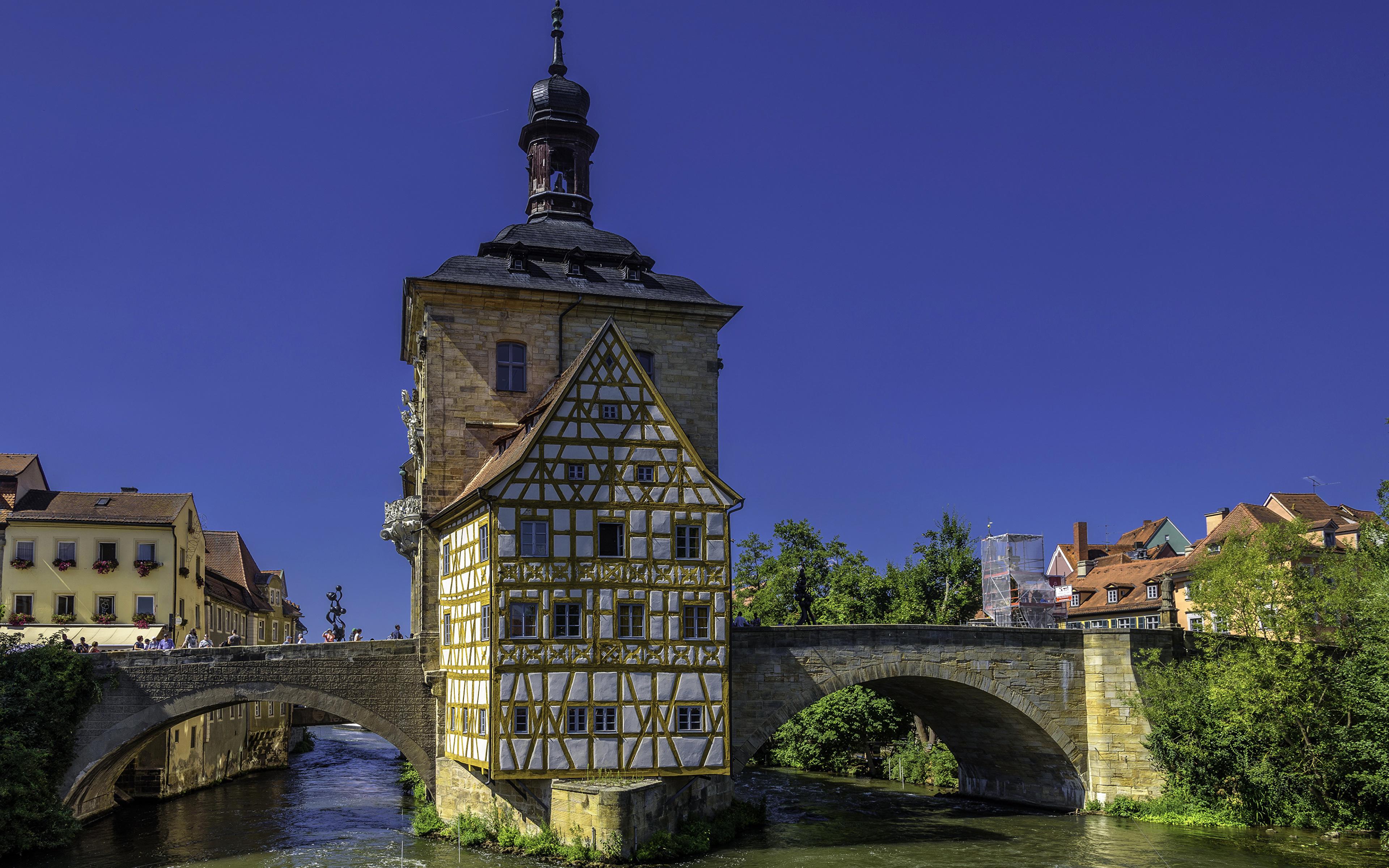 Image Bavaria Germany Bamberg Old Town Hall bridge river 3840x2400