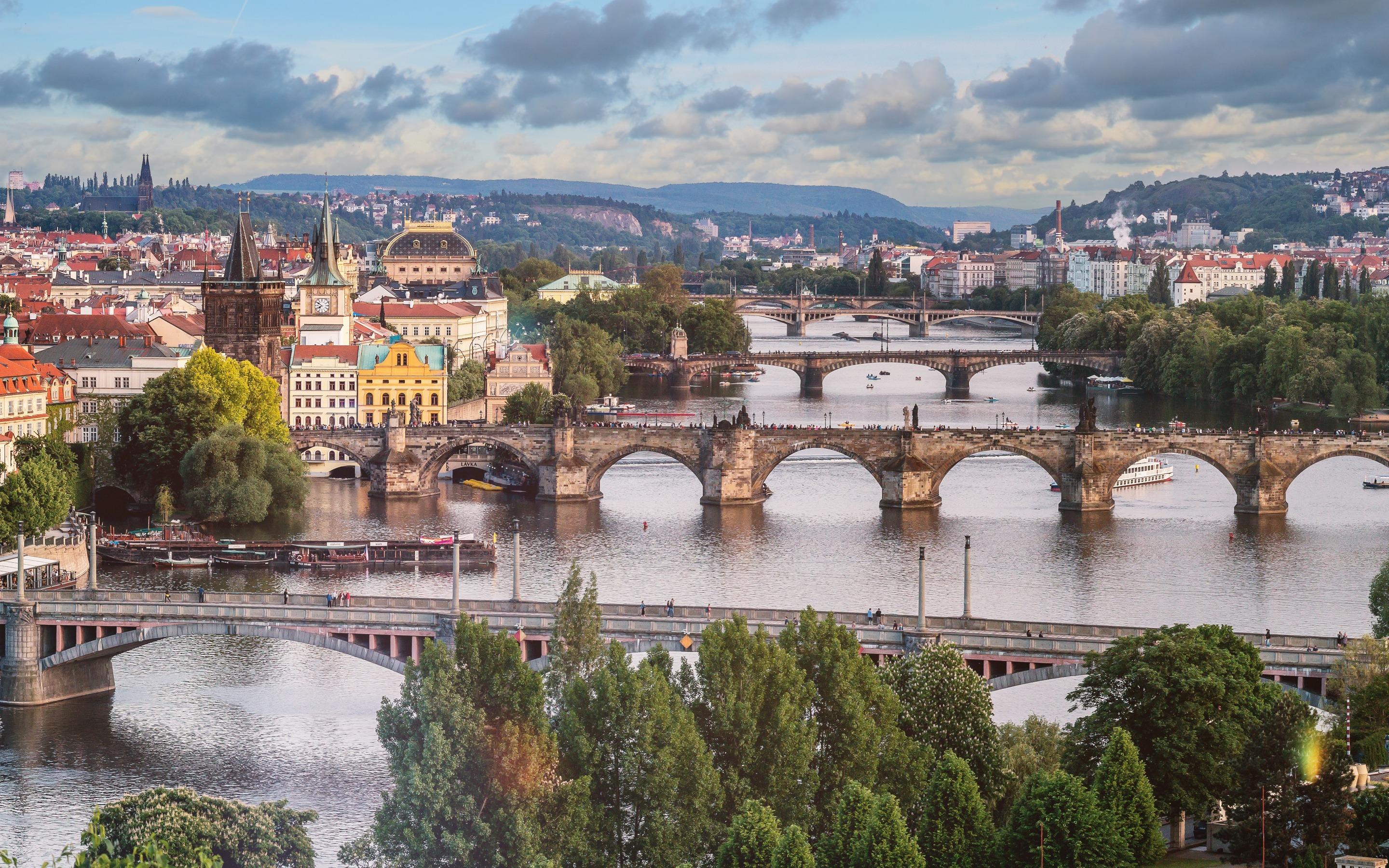Download wallpaper Prague, Charles Bridge, sights, old town