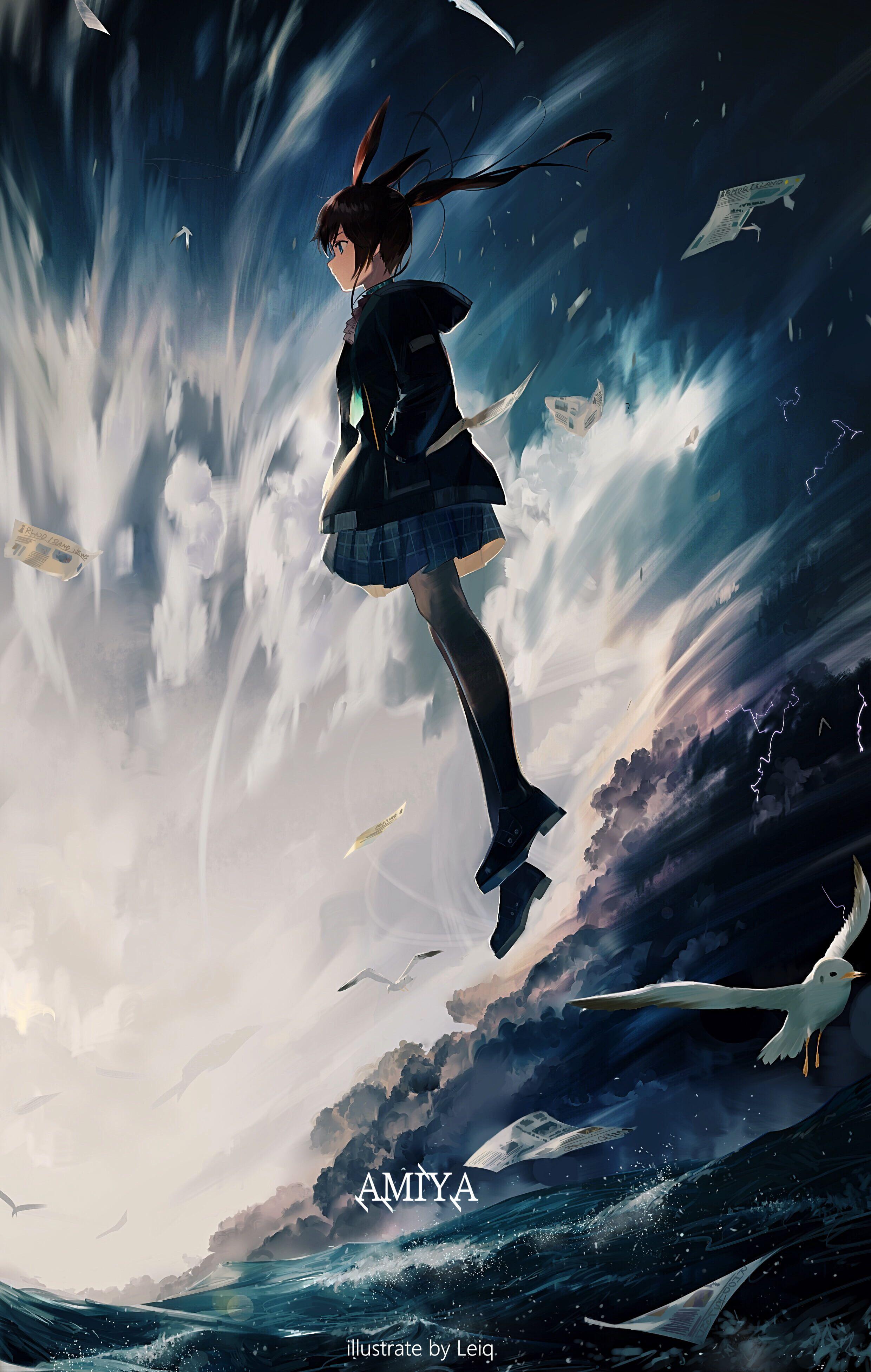 anime anime girls #sea #Arknights Leiq (artista) K #wallpaper