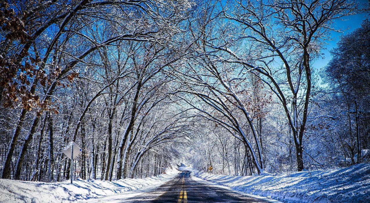 Winter road trees landscape wallpaperx2690