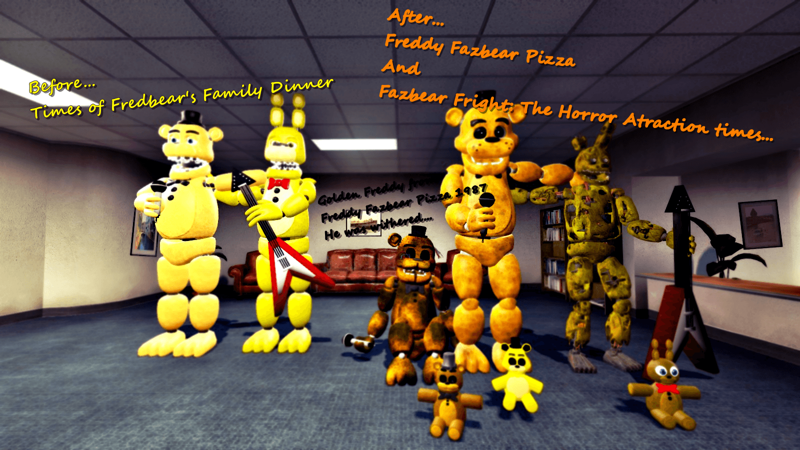Times Of Spring Bonnie And Golden Fredbear Freddy By The Spring