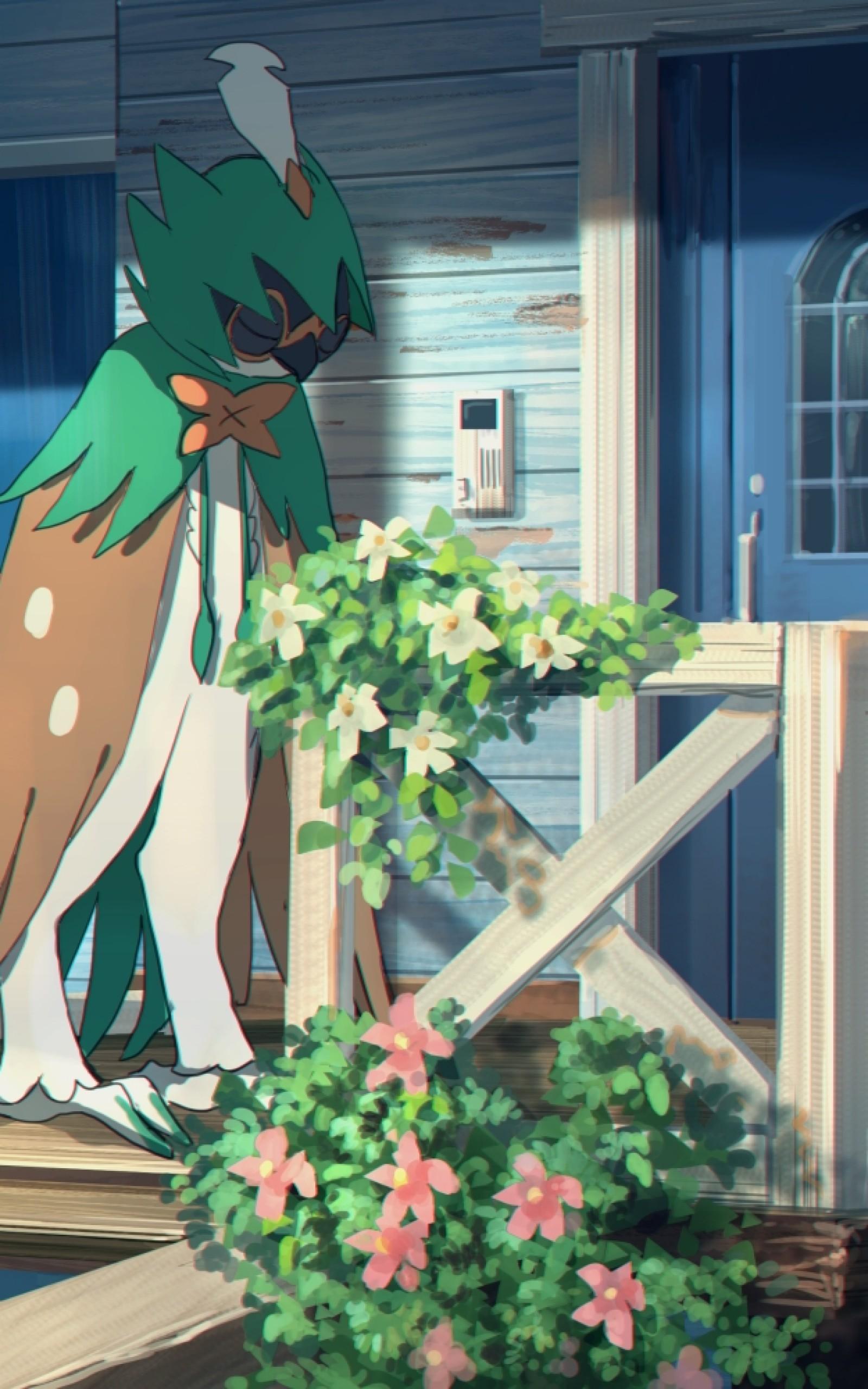 Download 1600x2560 Decidueye, Pokemon, House, Artwork Wallpaper