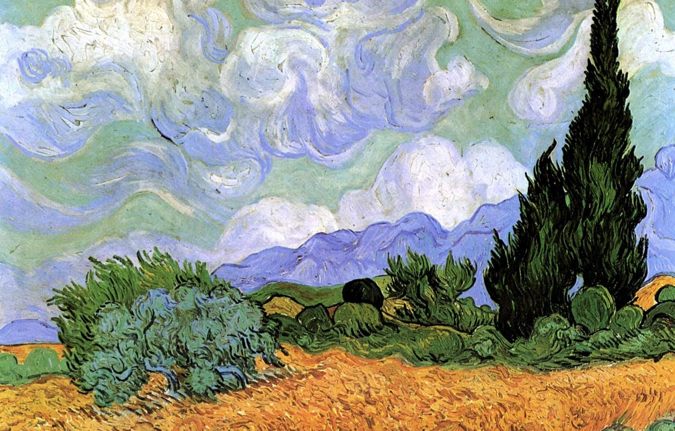 Wallpaper Vincent van Gogh, Wheat Field, with Cypresses image