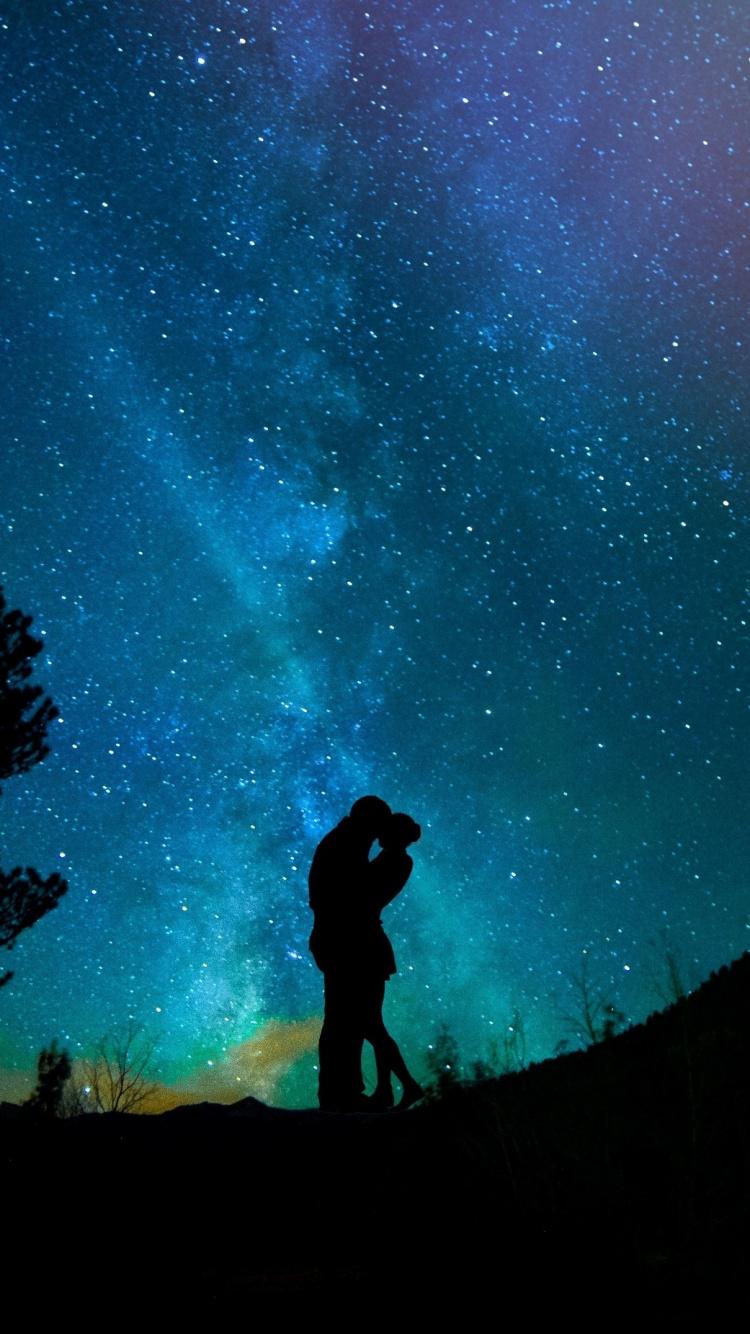 Download 750x1334 wallpapers couple, romantic night, silhouette