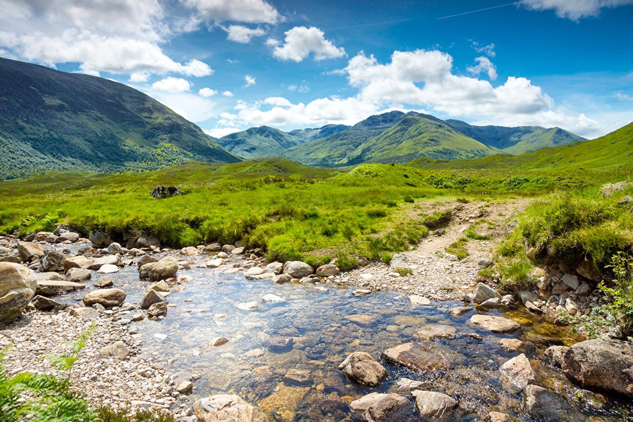 Desktop Wallpaper Scotland Nature Stream Scenery Grass stone