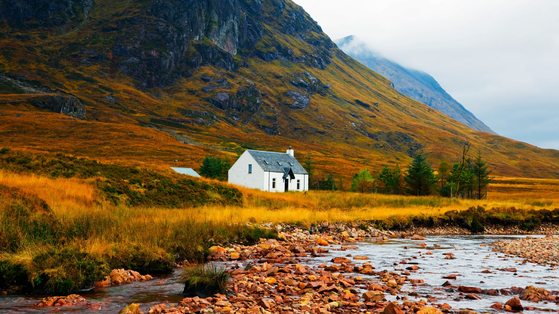 Download 1920x1080 HD Wallpapers building mountain river scotland