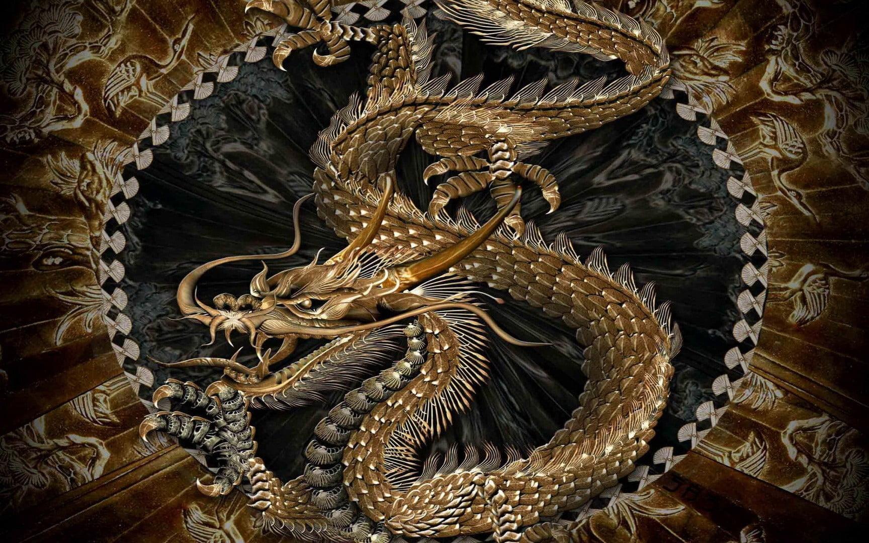 Gold and silver dragon illustration, chinese dragon, dragon HD