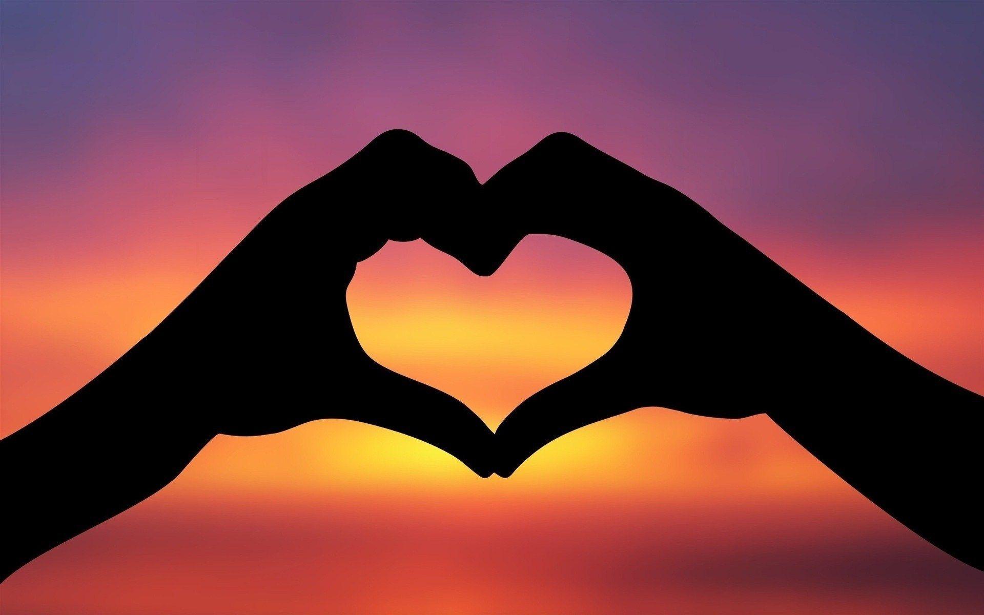 Hands, Silhouette, Love, Heart Shape, Sunset, HD Wallpaper. Love