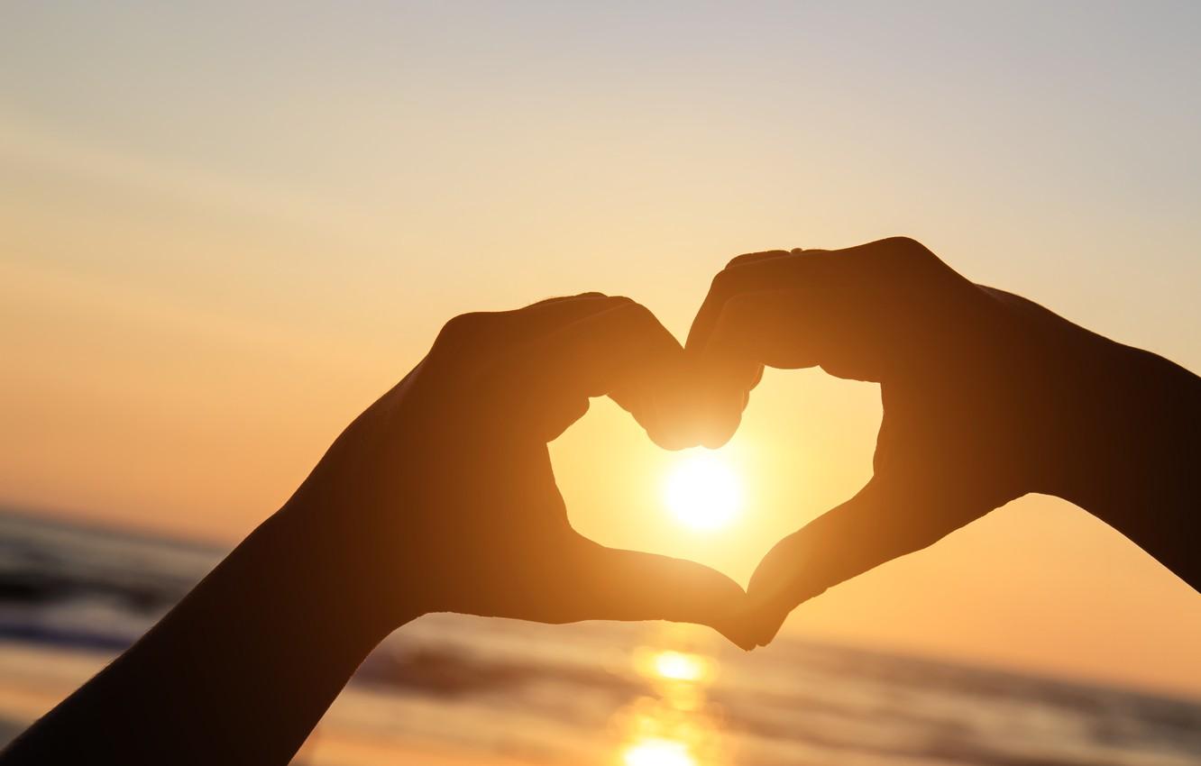 Wallpaper love, sunset, heart, hands, love, beach, heart, sunset