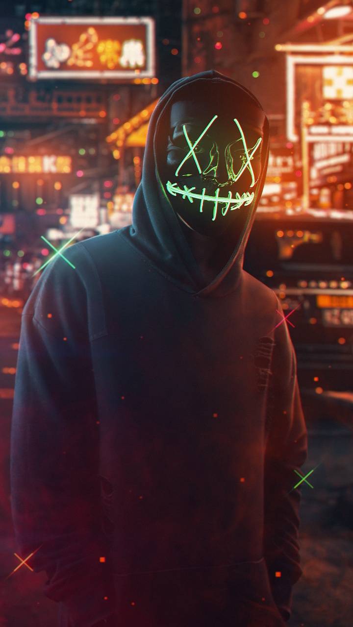 Glowing Neon Purge Mask Wallpaper