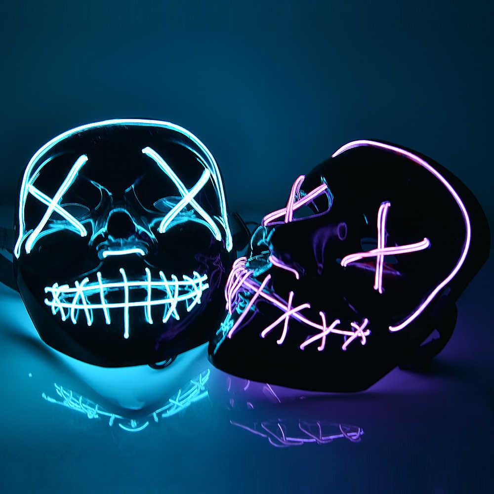 LED Mask Halloween Neon Party Scary The Purge Mask Brithday Gift