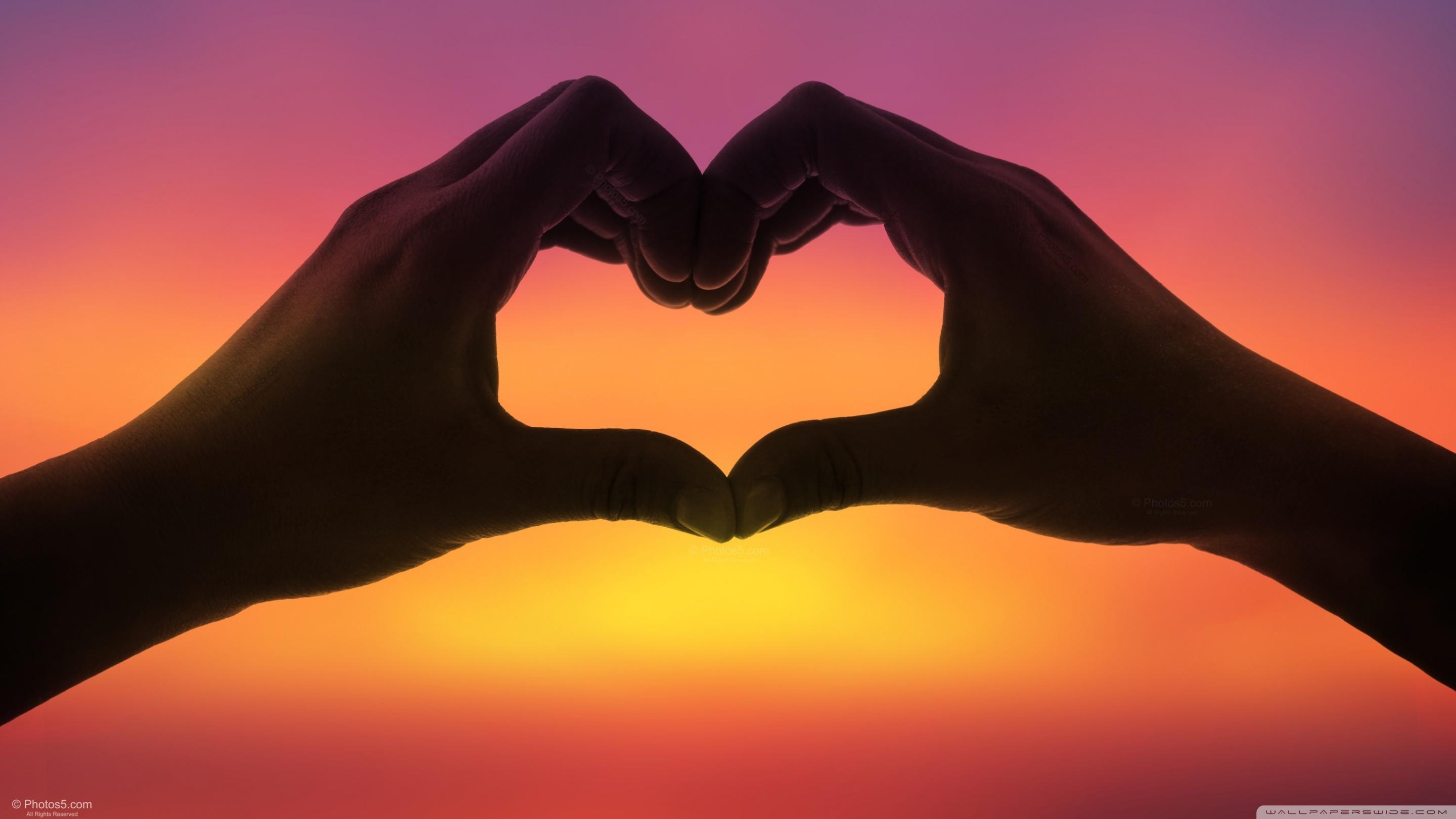 Hands Love Heart at Sunset Ultra HD Desktop Background Wallpaper