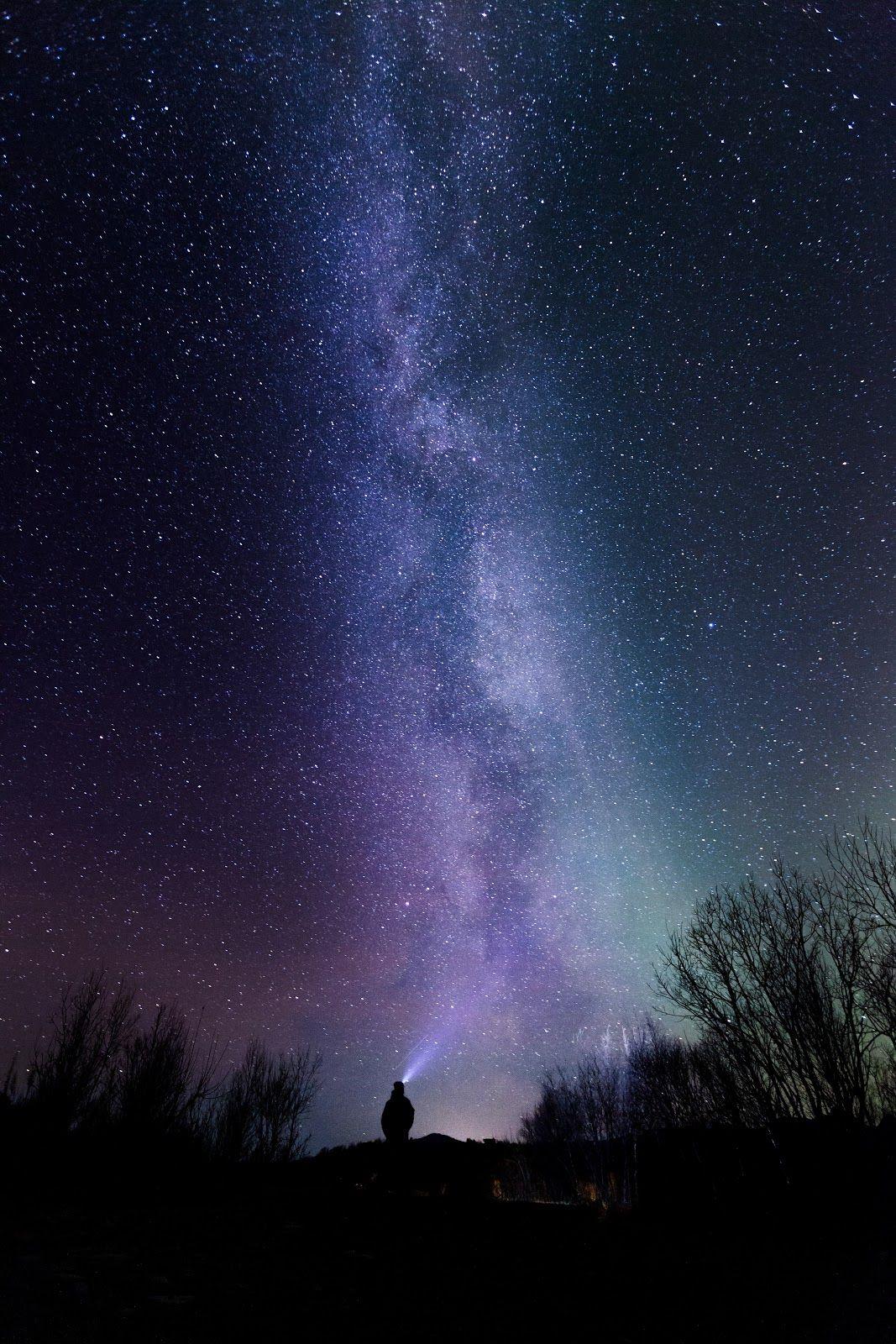 Silhouette Photography Of Person Under Starry Sky. Silhouette