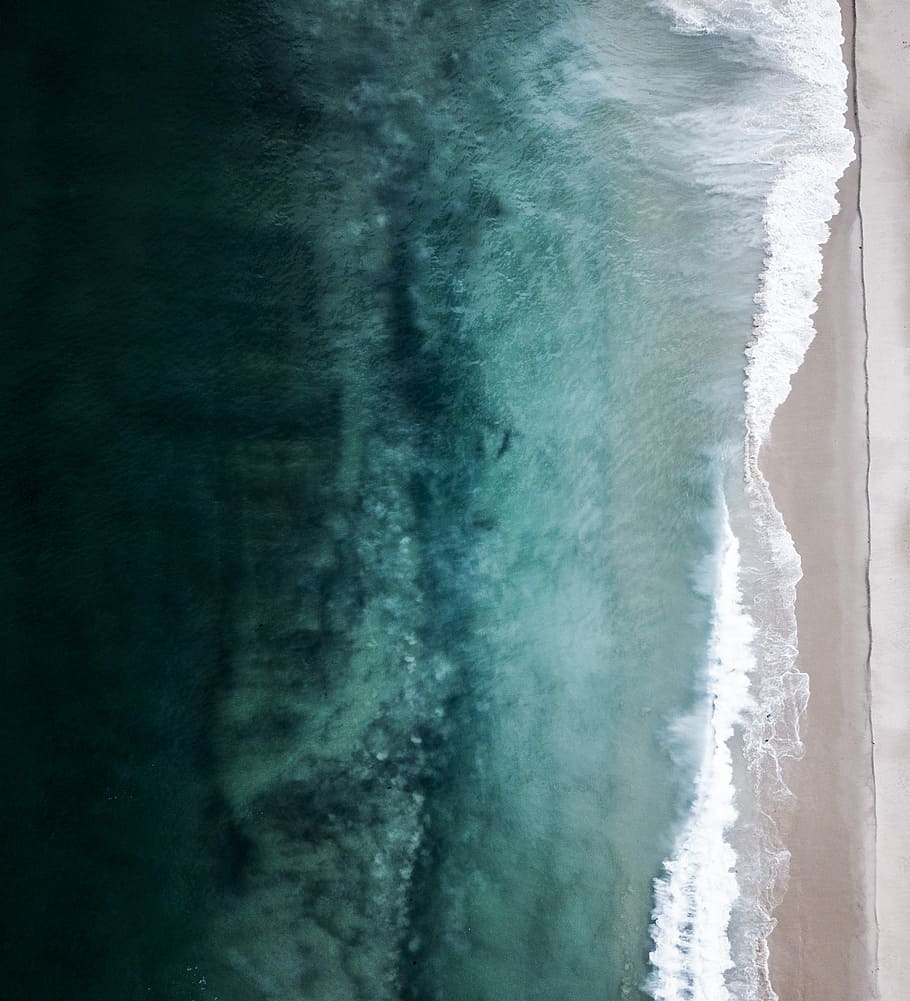 HD wallpaper: aerial view of beach shore during daytime, calm body