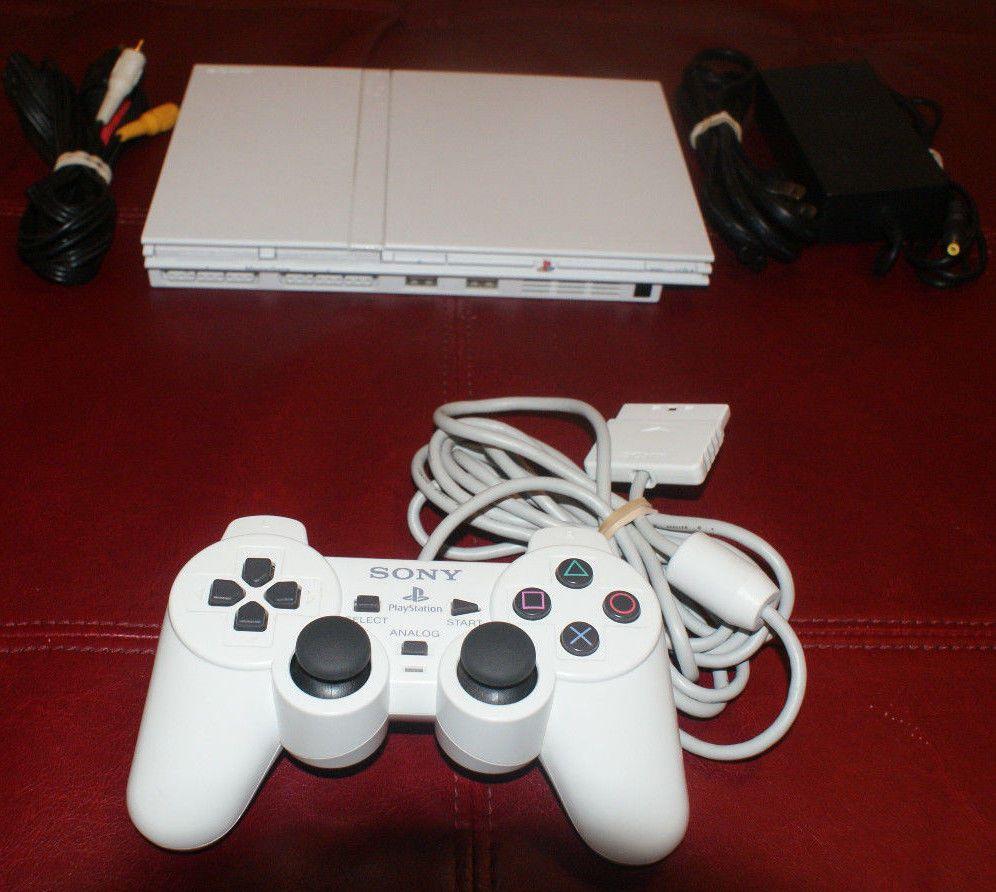Sony PlayStation 2 Slim Ceramic White PS2 SCPH 79001 With Matching