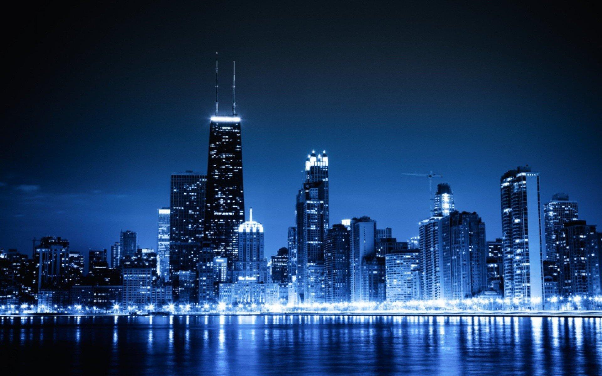 Download 1920x1200 blue cityscapes Chicago night lights urban.